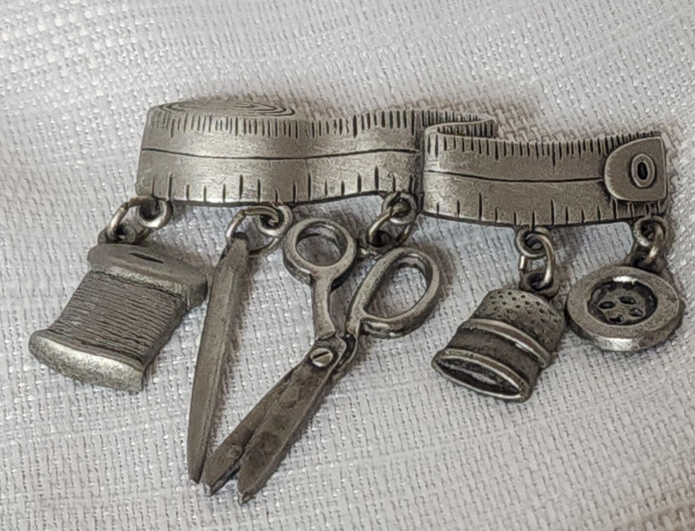 VTG JJ Jonette Pin Sew Theme Tape Measure Thread Needle Scissors Thimble Button