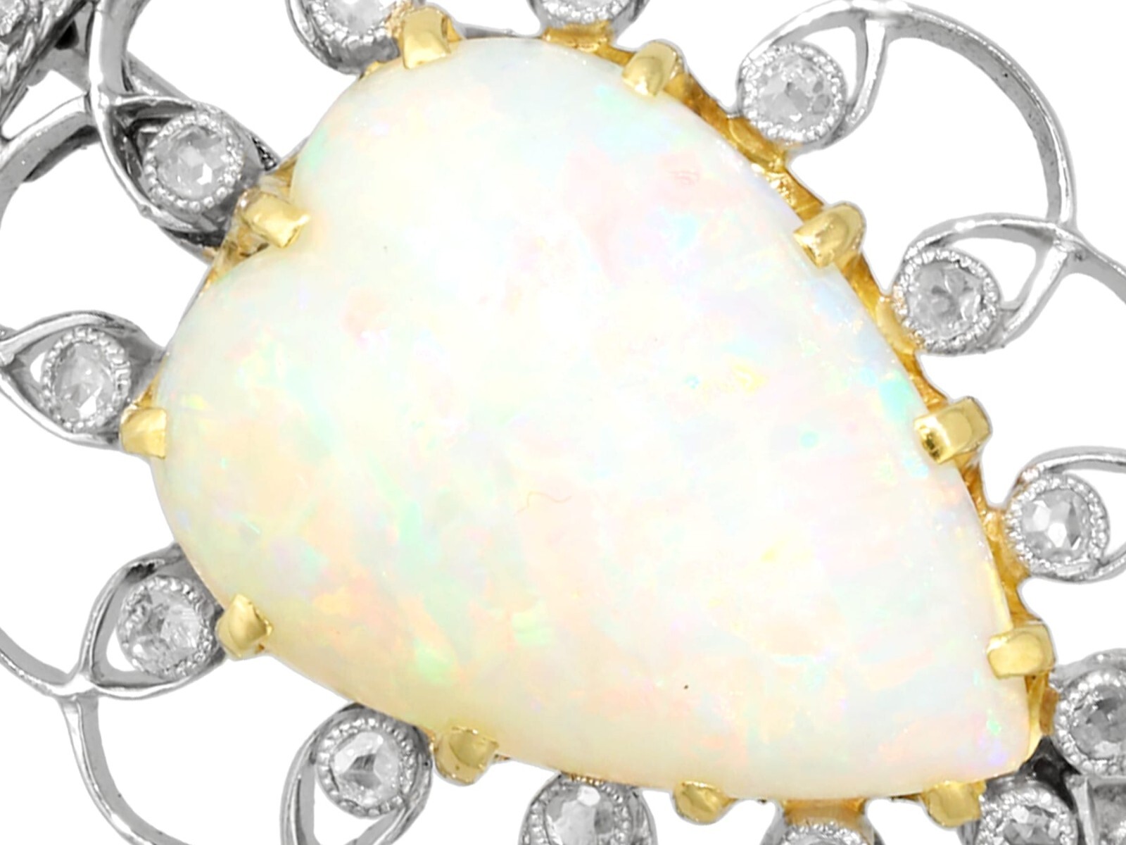 5.95 ct Opal and 0.35 ct Diamond, Platinum Brooch – Antique Victorian