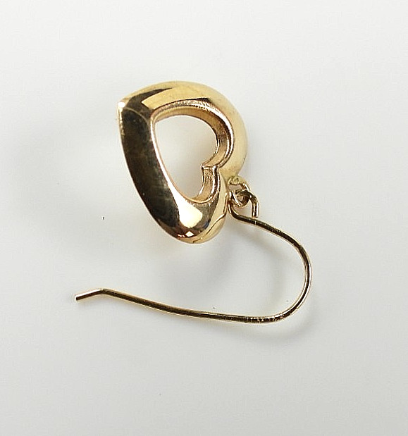 14K Yellow Gold Heart Dangle Drop Earrings Vintage JCM Fine Hook Classic Jewelry