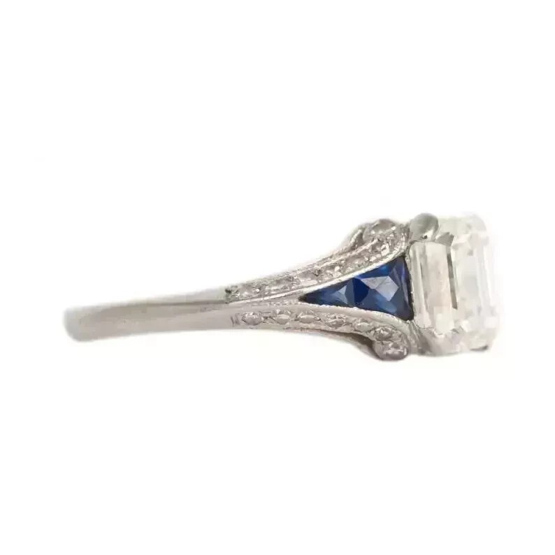 Art Deco Emerald Cut Lab Created Diamond Engagement Ring 14K White Gold FN