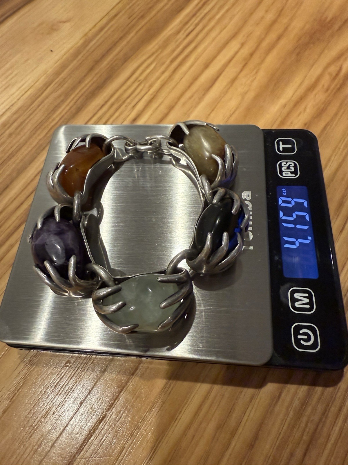 Vintage Las Castillo Mexican 925 Silver, five large gemstones unique bracelet .