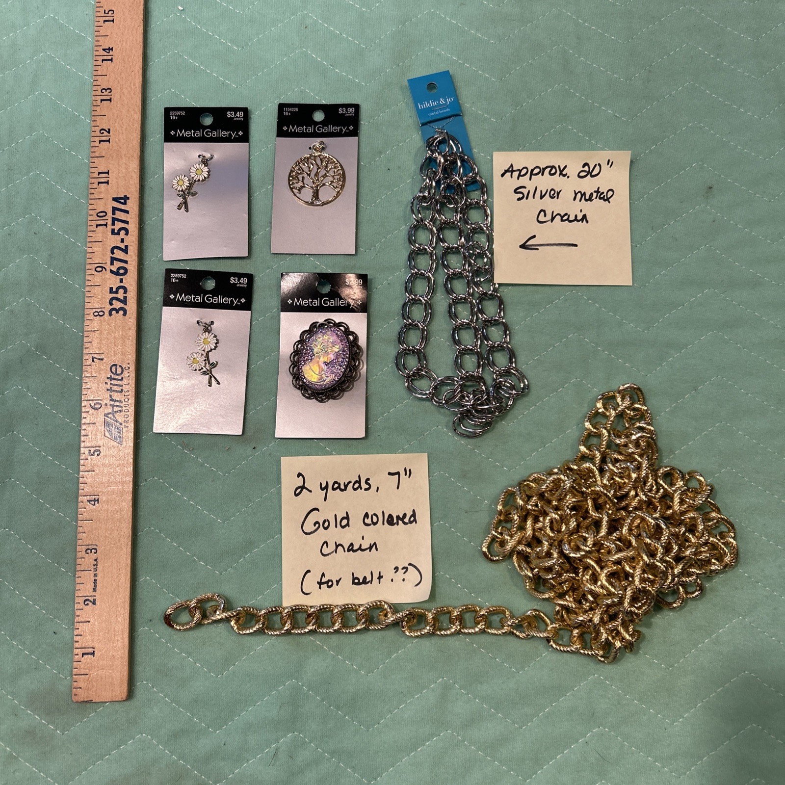 Assorted lot Metal Gallery Pendants Brooch & Silver Gold Chains Jewelry Making