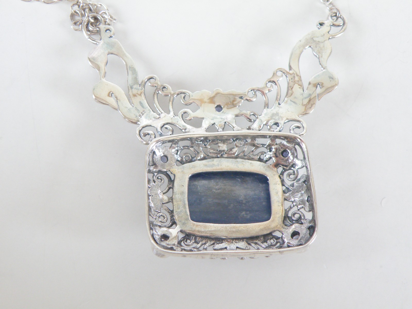 Sterling Silver 925 Natural Kyanite Iolite Art Nouveau Style Necklace 18″