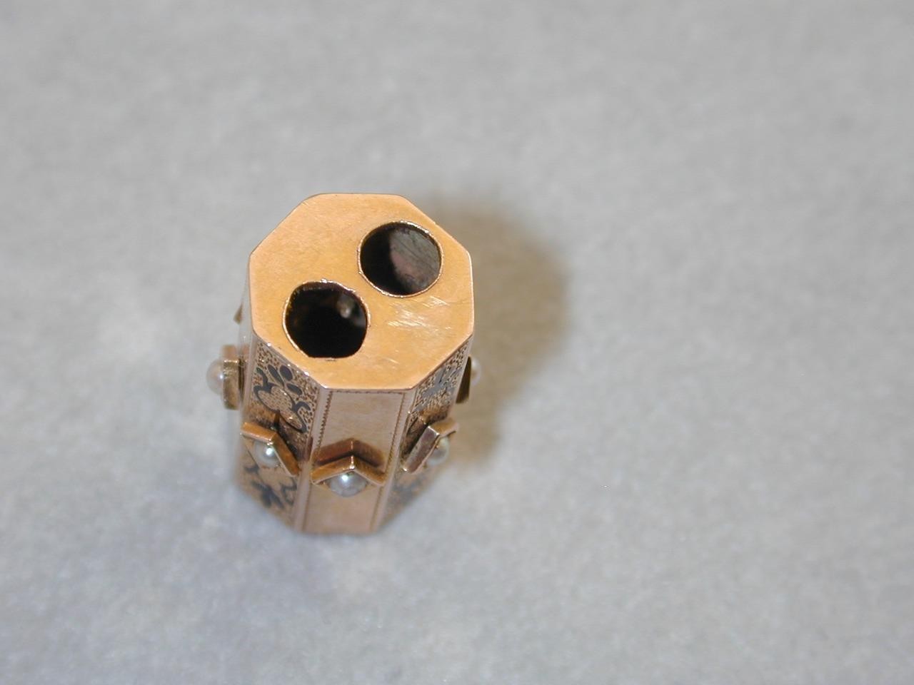 Incredible HUGE 14k Black Enamel Seed Pearl Slide Charm Octagon