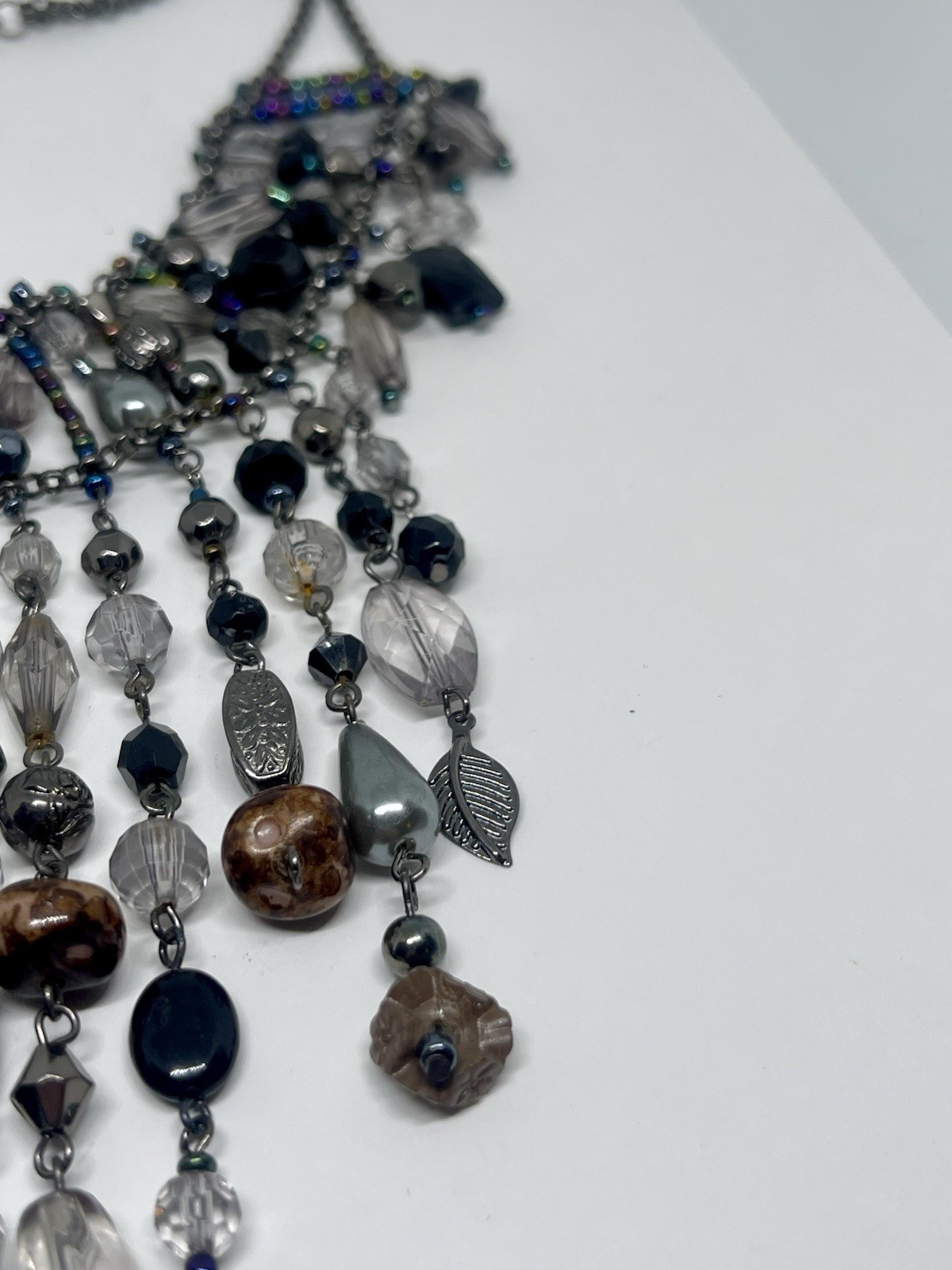 Victorian Revival Fringed Beaded Necklace Mixed Beads And Materials Stunning Bib