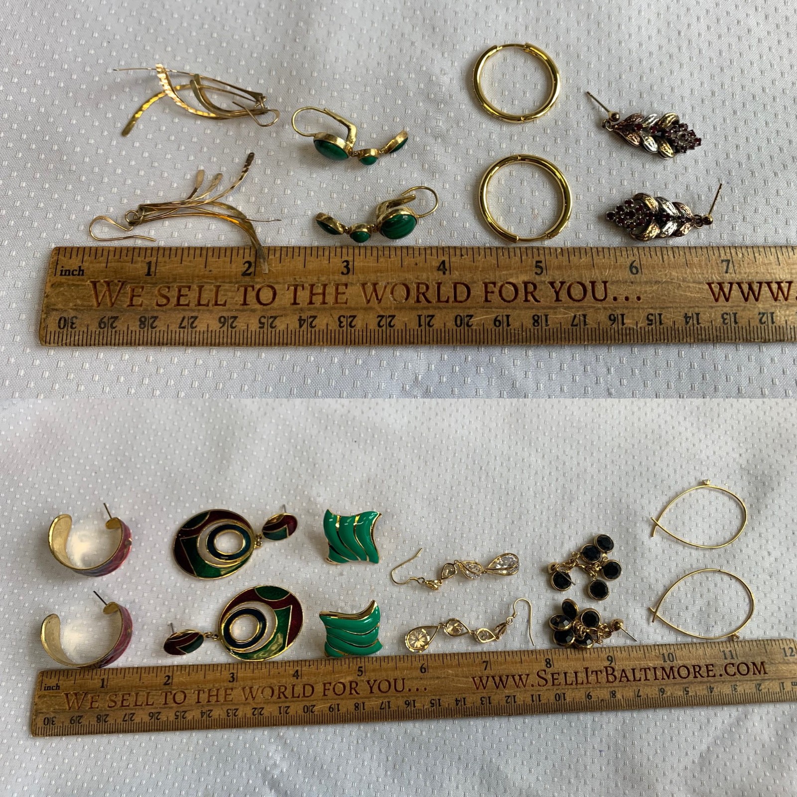 Vtg Earring Lot Costume Jewelry Enamel Faux Pearl Tigers Eye Hematite Malachite
