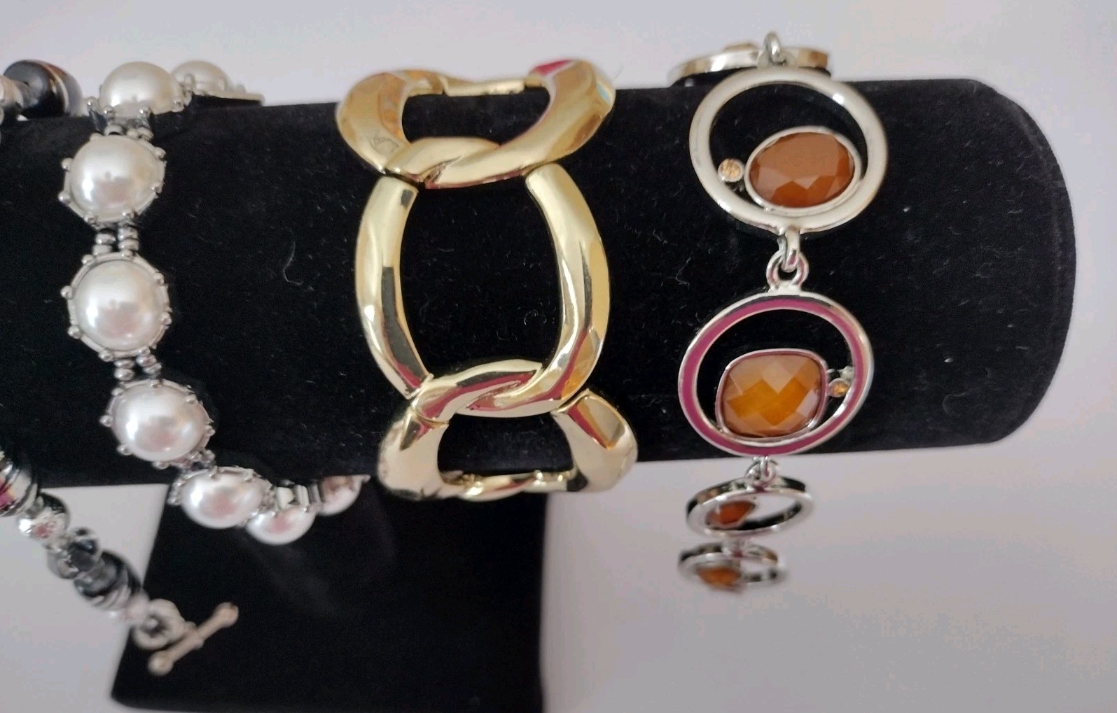 Vintage Lot of 6 Bracelets Dangling Beads Gold Tone 1 Signed Lia Sophia Wearable