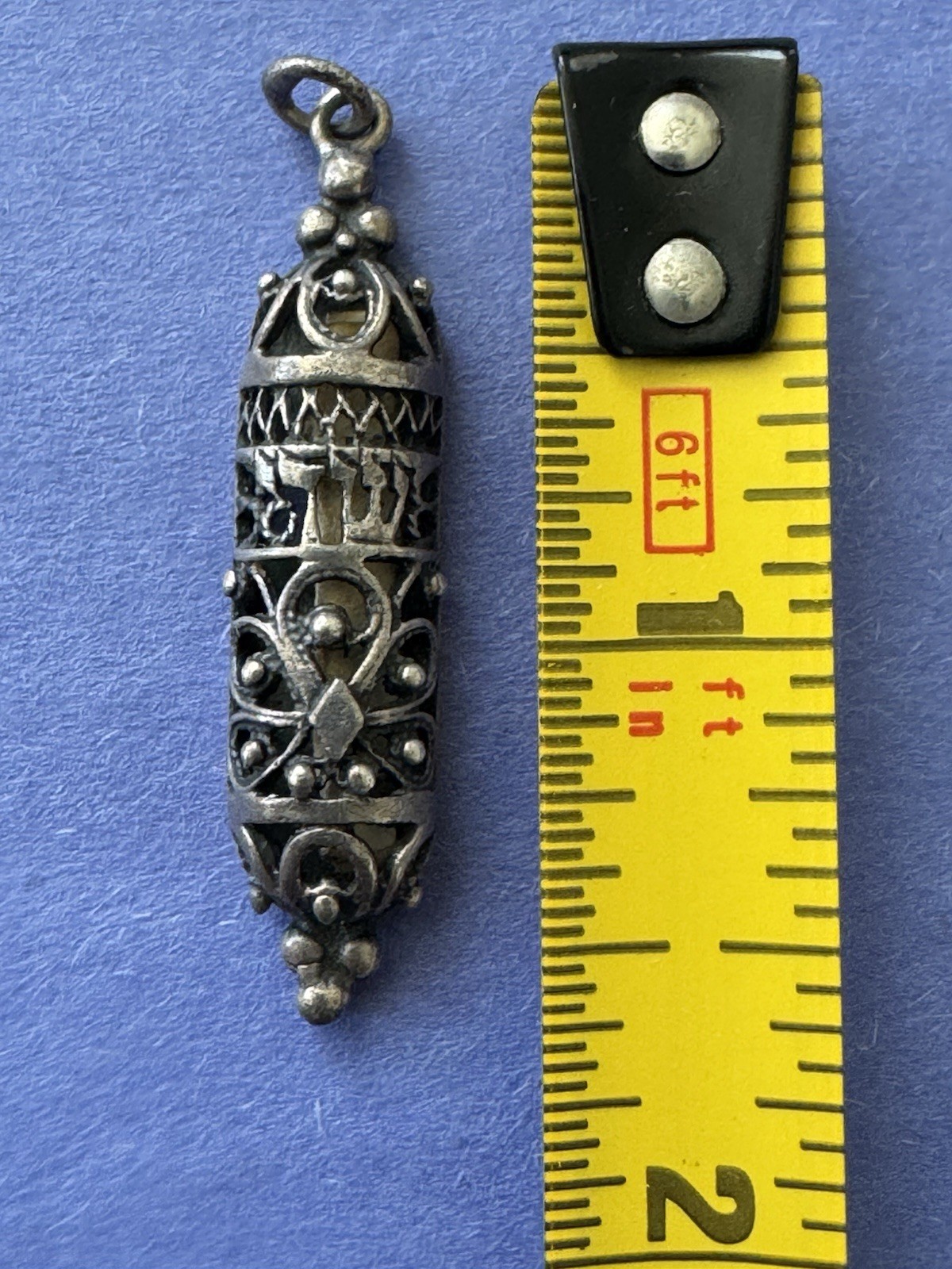 Antique 1900s RARE Judaica Sterling Silver Mezuzah Pendant Hebrew Scroll Amulet