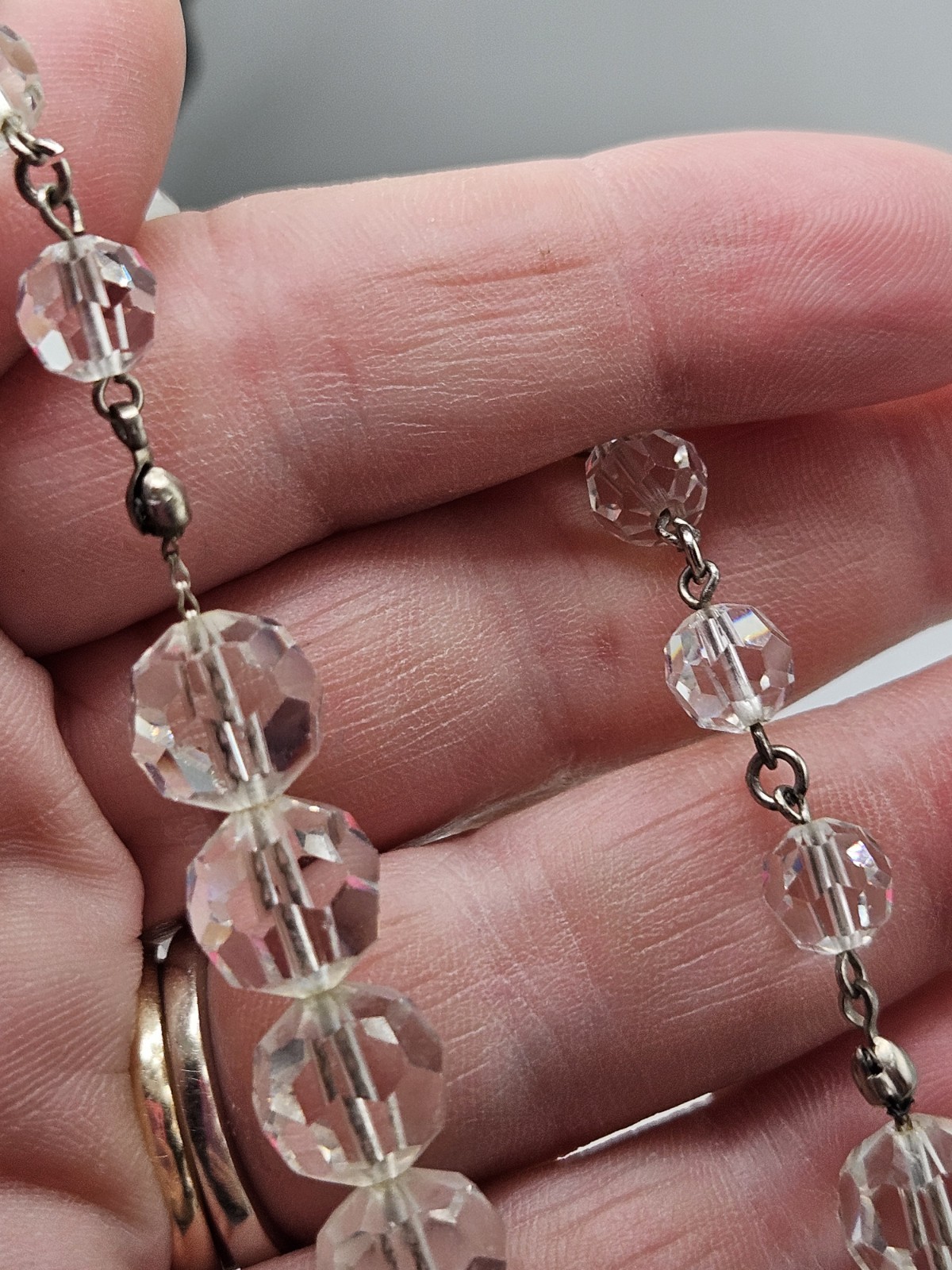 Vintage Faceted Rock Quartz Crystal Beaded Necklace, 16″ To 20″, Unsigned