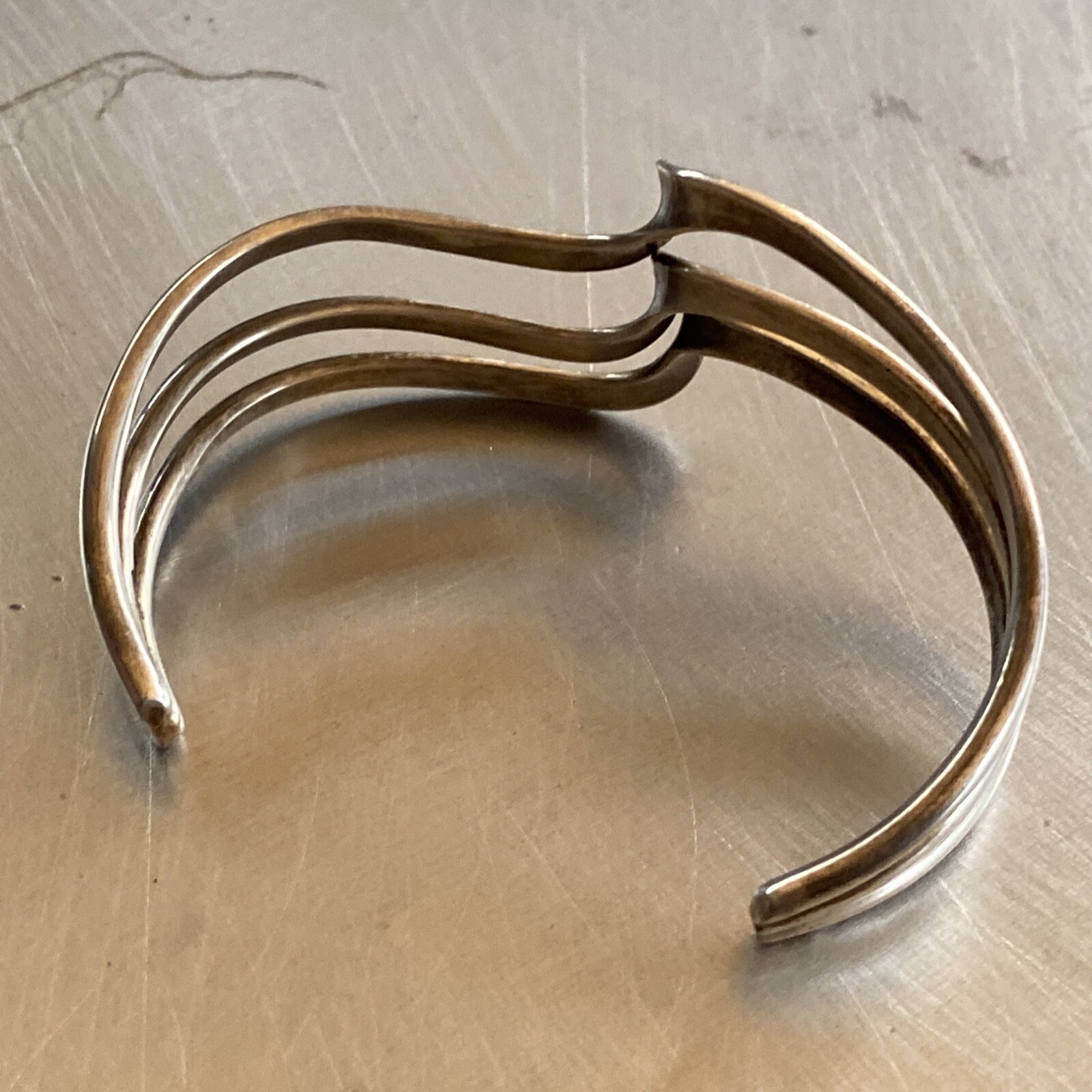 Sterling Silver Mid Century Modern Tri-Twist Cuff Bracelet