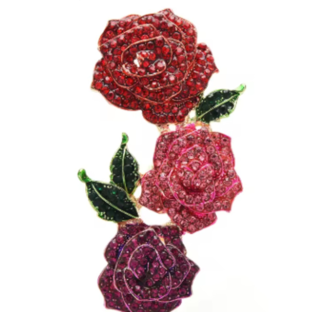 Rhinestone Valentine Brooches Red Love Heart Rose Flower Brooch Pin for Women US