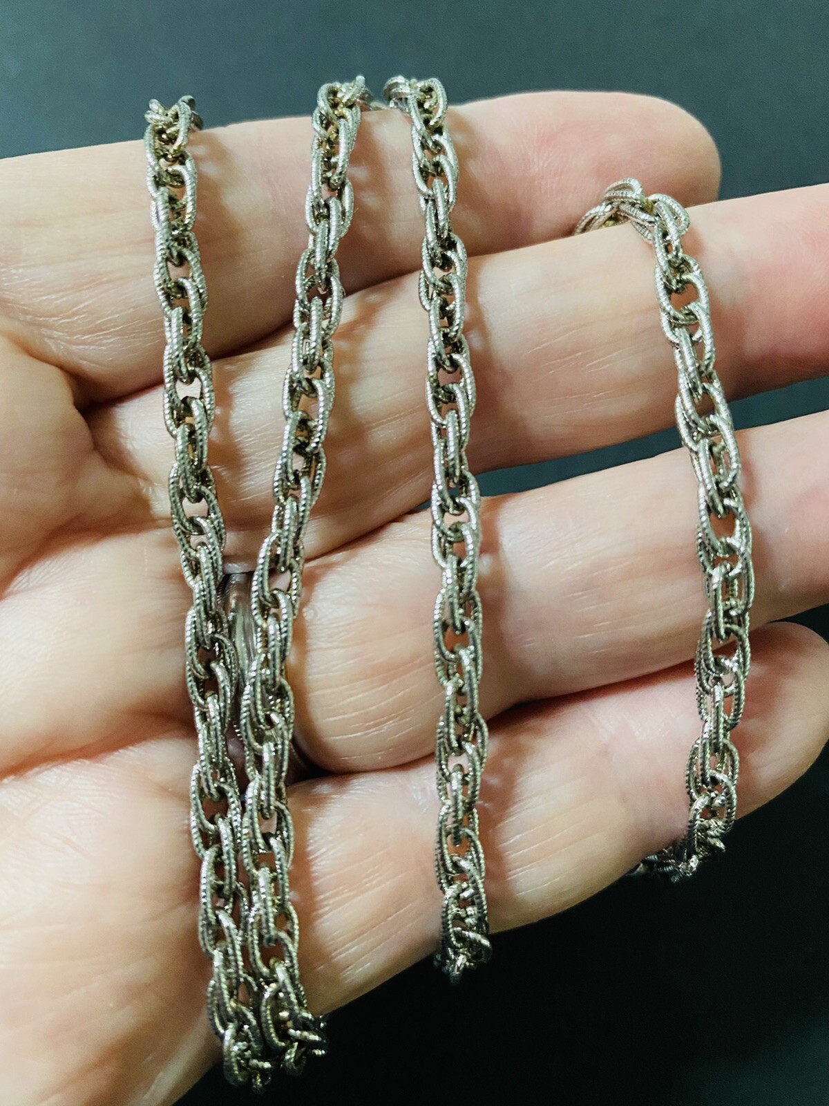 Vintage Unisex MONET Signed Silver Spiga Wheat Link Long Fashion Necklace 27”
