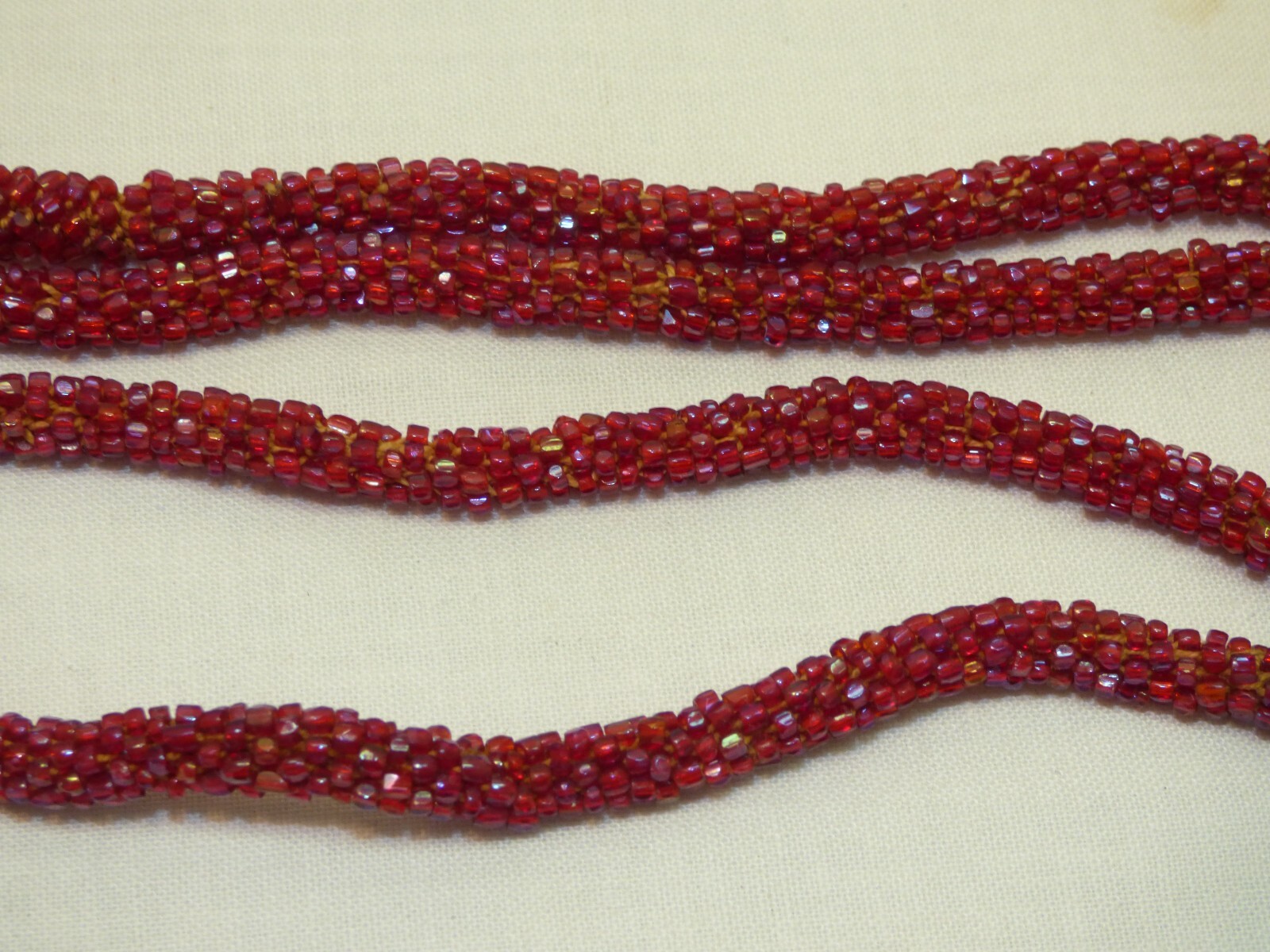 Vintage 44″ Dark Red Iridescent Rope Flapper Necklace Glass Seed Beads Shimmer