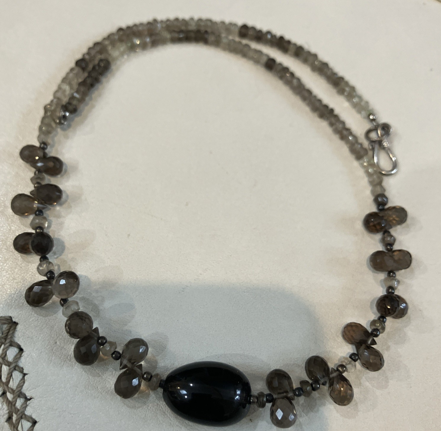 Artisan Beaded Gemstone Briolette Necklace Sterling Silver Hook Clasp 17 1/2”