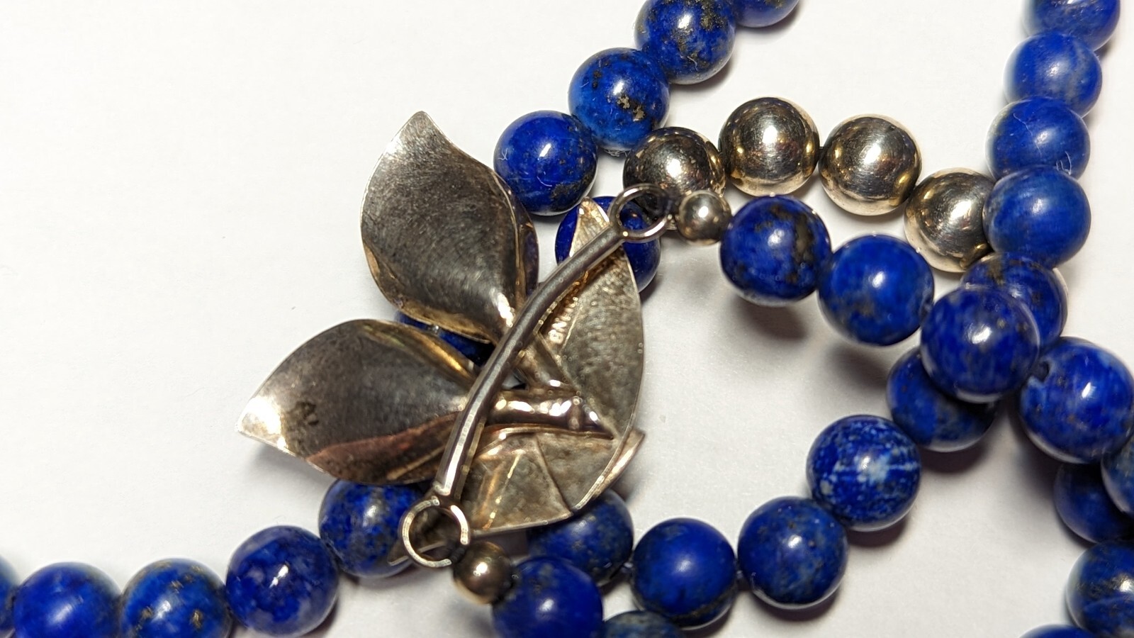 VINTAGE LAPIS LAZULI NECKLACE ABOUT 22 1/2″ LONG STERLING SILVER HALLMARKED