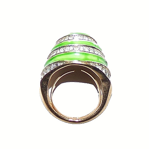 CROWN TRIFARI signed ring with amazing green enamel and rhinestones