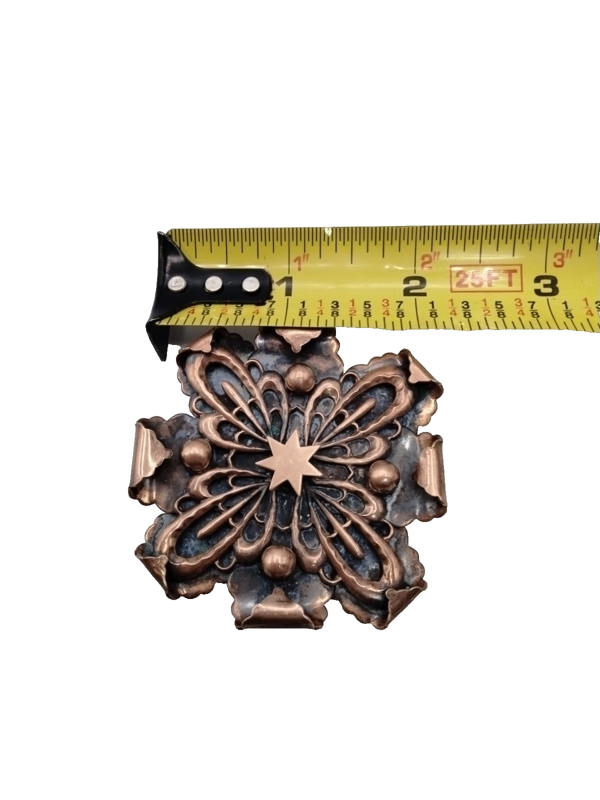 Artisan Crafted Copper Flower Brooch Pin Boho Dimensional Star Medallion Jewelry