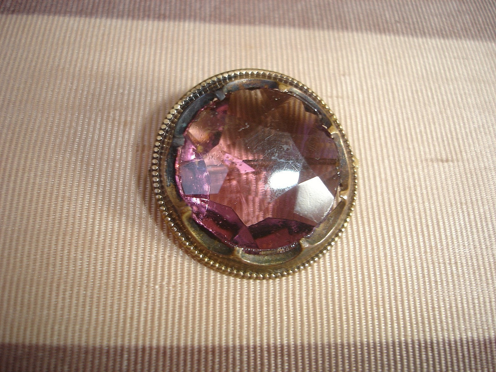 Antique C-Clasp Amethyst Faceted Glass Open Back 1 Inch Round Pin Brooch