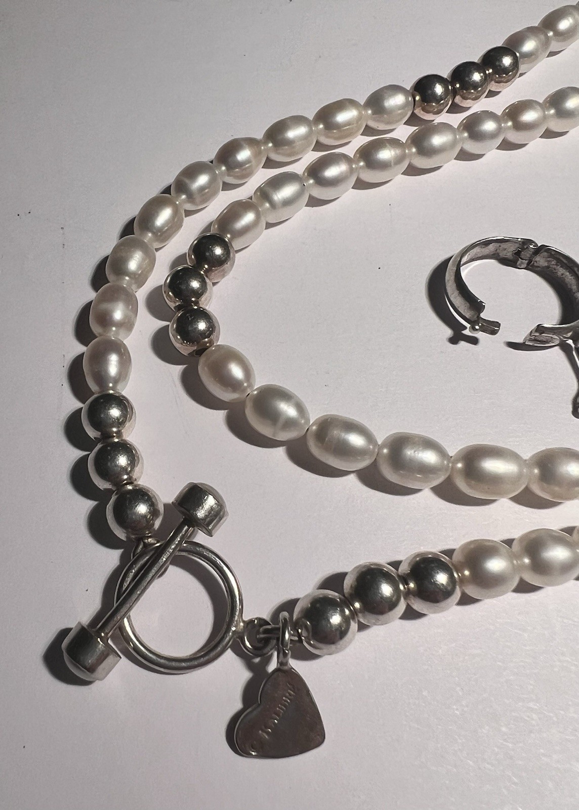 Harlene Korey Kalibre Sterling Freshwater Pearl Necklace Crystal Pendant