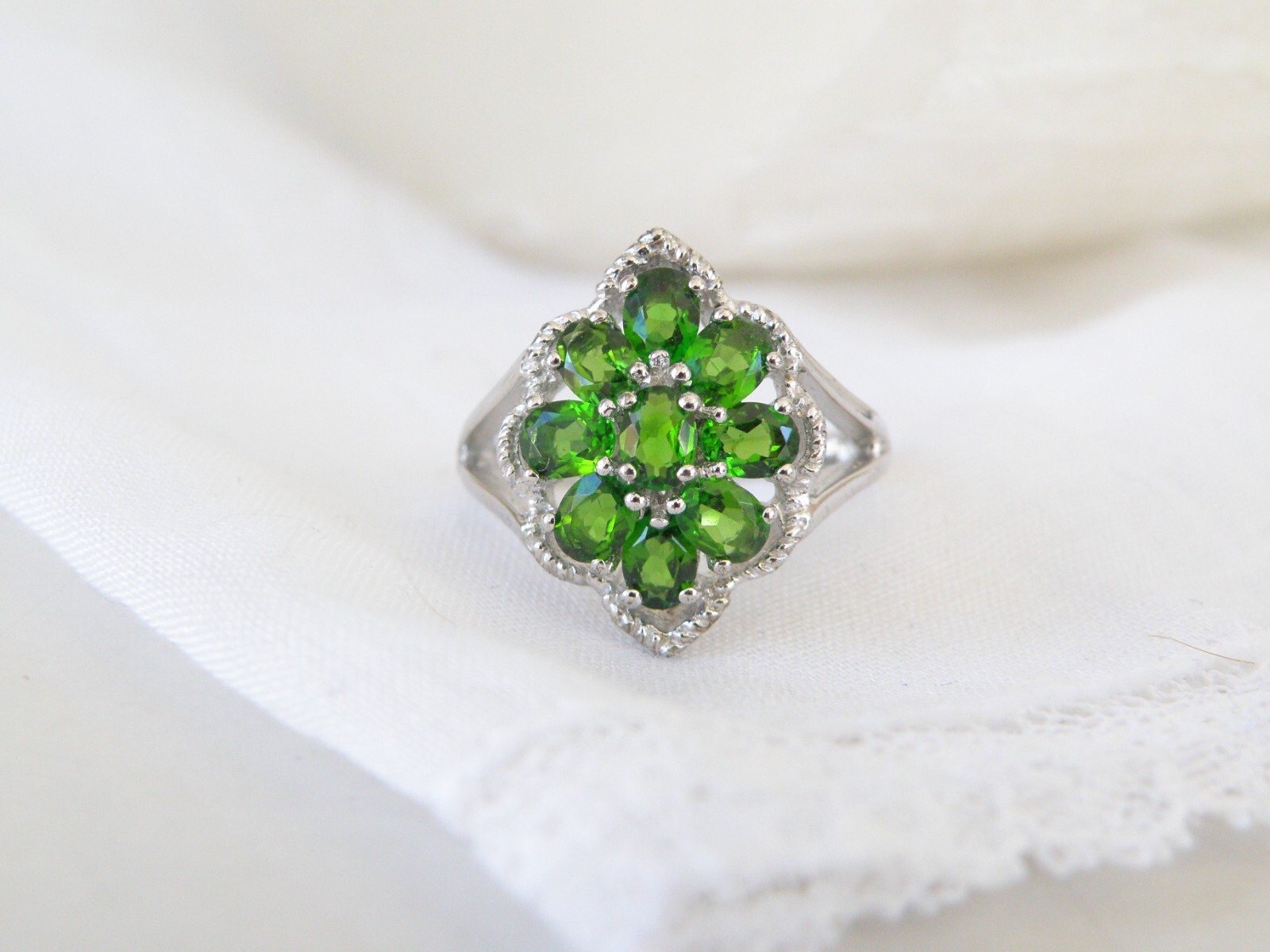 New Sterling Silver 925 Natural Chrome Diopside Pinky Ring Size 6