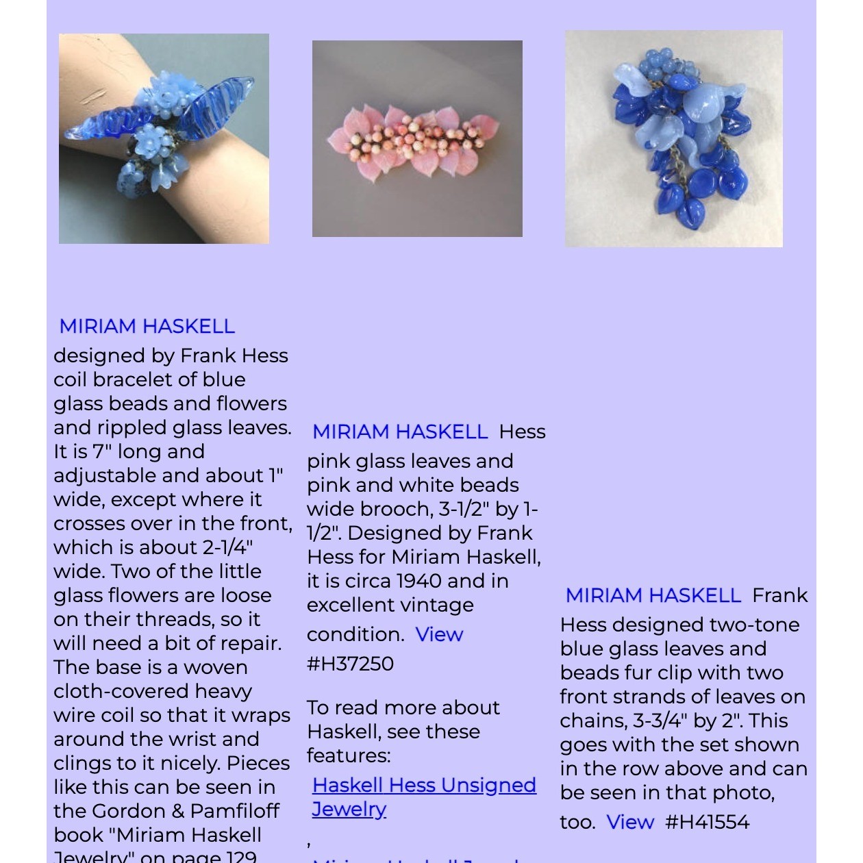 Miriam Haskell Book Piece Vintage Blue Glass Bead Floral Tassel Dress Clip READ