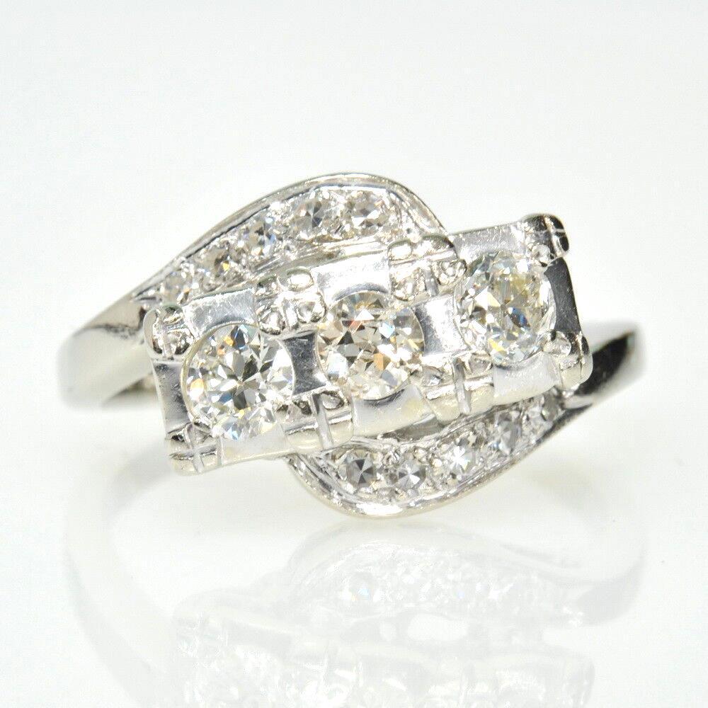 Vintage 14k White Gold 5/8Ctw Old European Single Cut Diamond Right Hand Ring