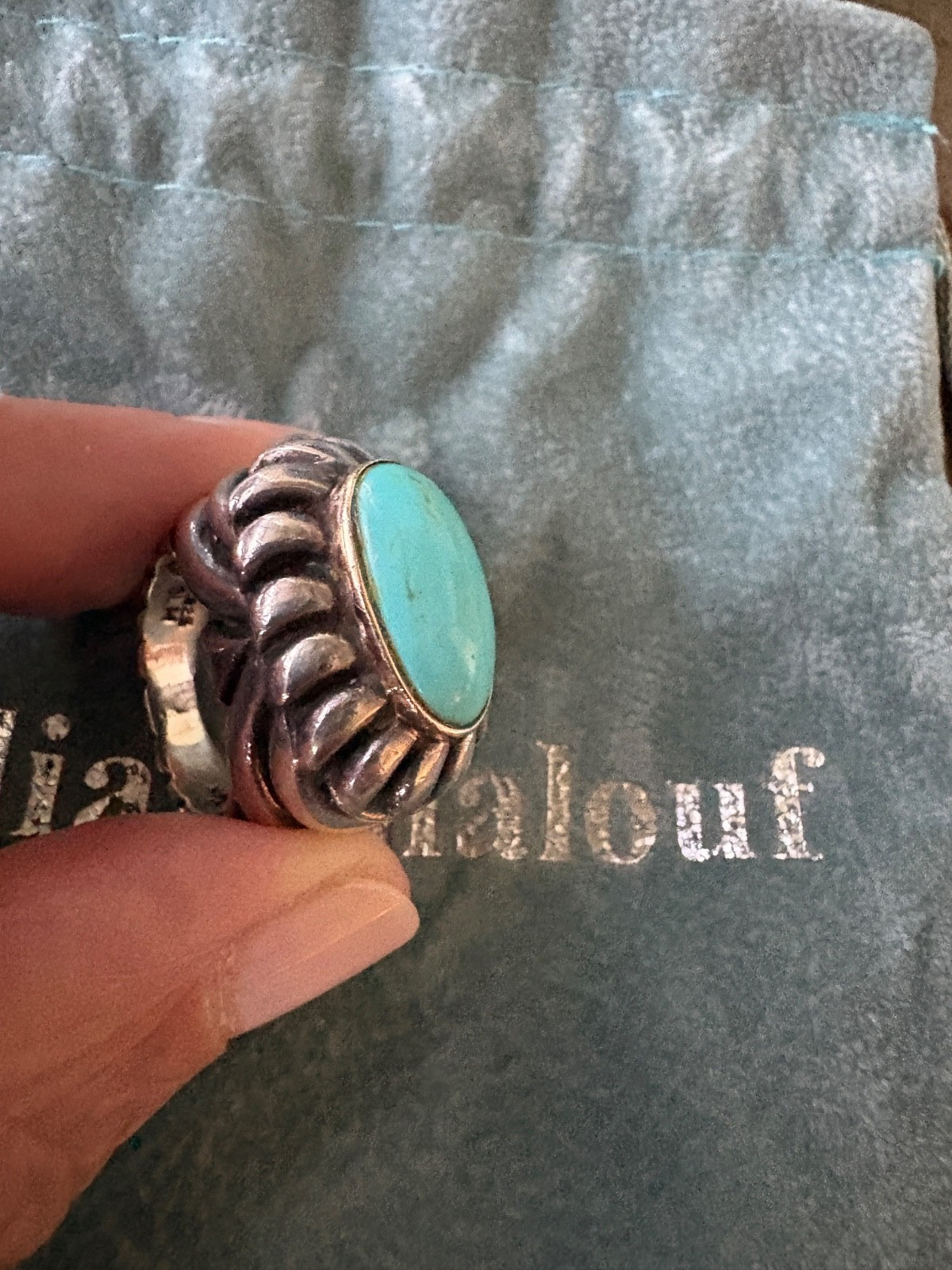 Gorgeous DIAN MALOUF 14K Yellow Gold/ Sterling Silver Turquoise Ring Size 4.5
