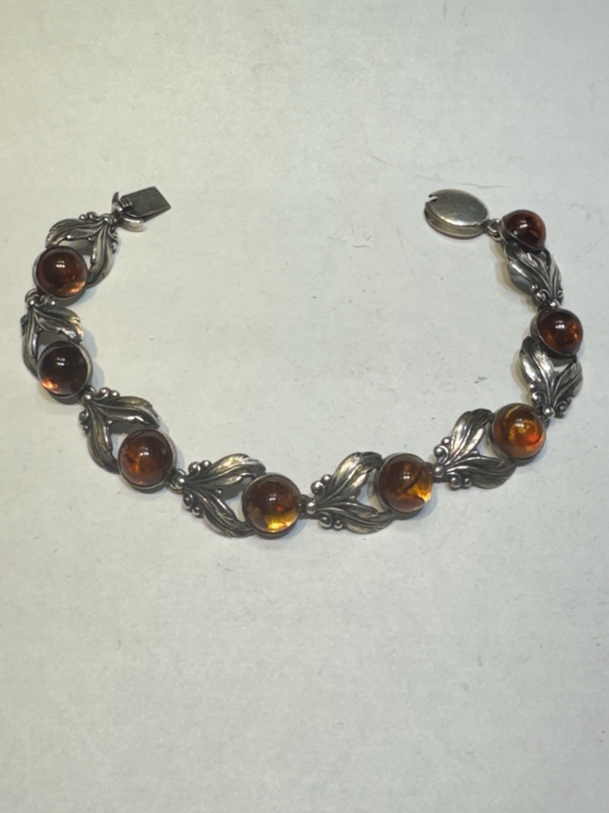 VINTAGE 925 STERLING SILVER & AMBER NEILS ERIK NE DENMARK BRACELET 8”