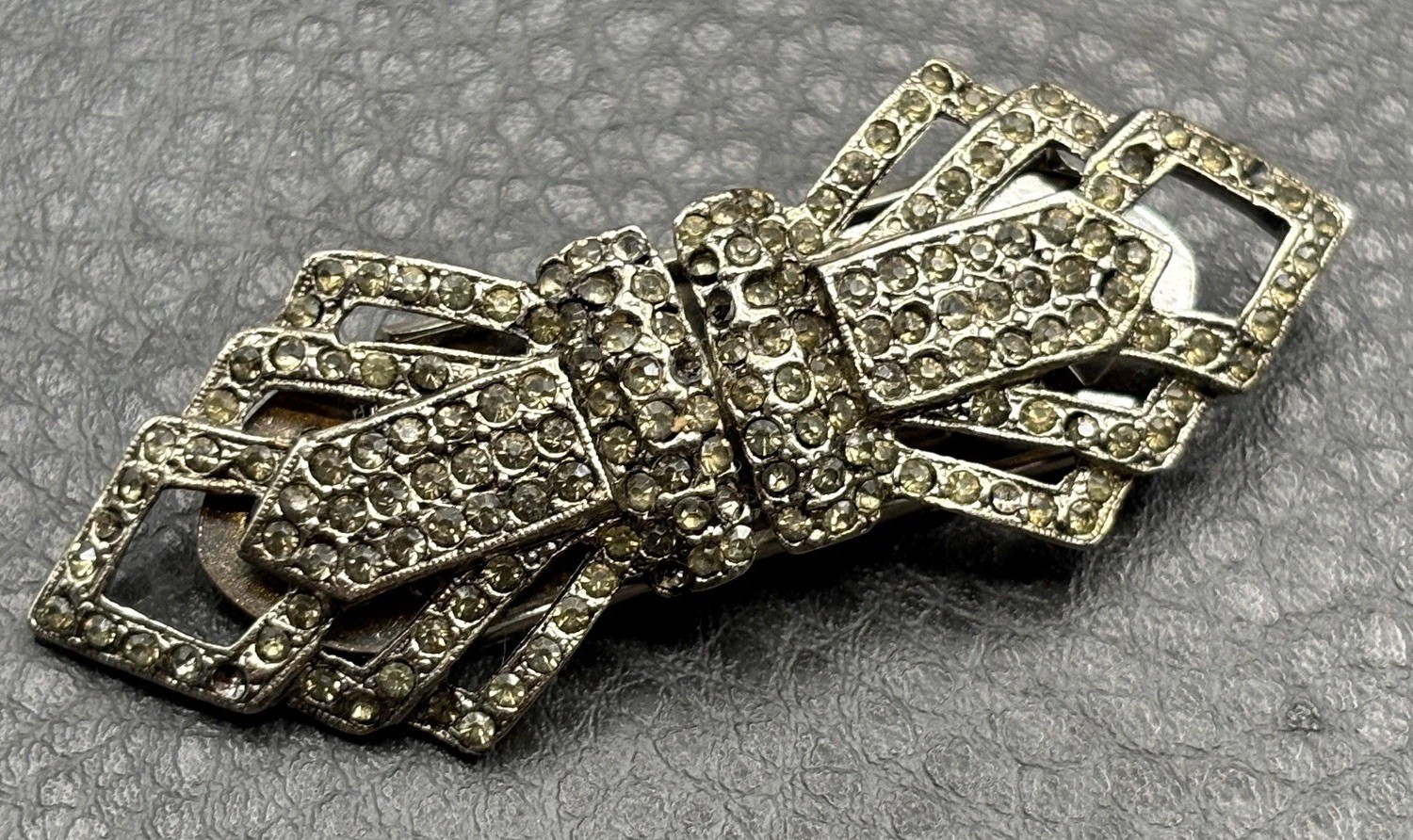 Vintage Art Deco Bow Rhinestone Duette Brooch Pin Convertible Dress Clips READ
