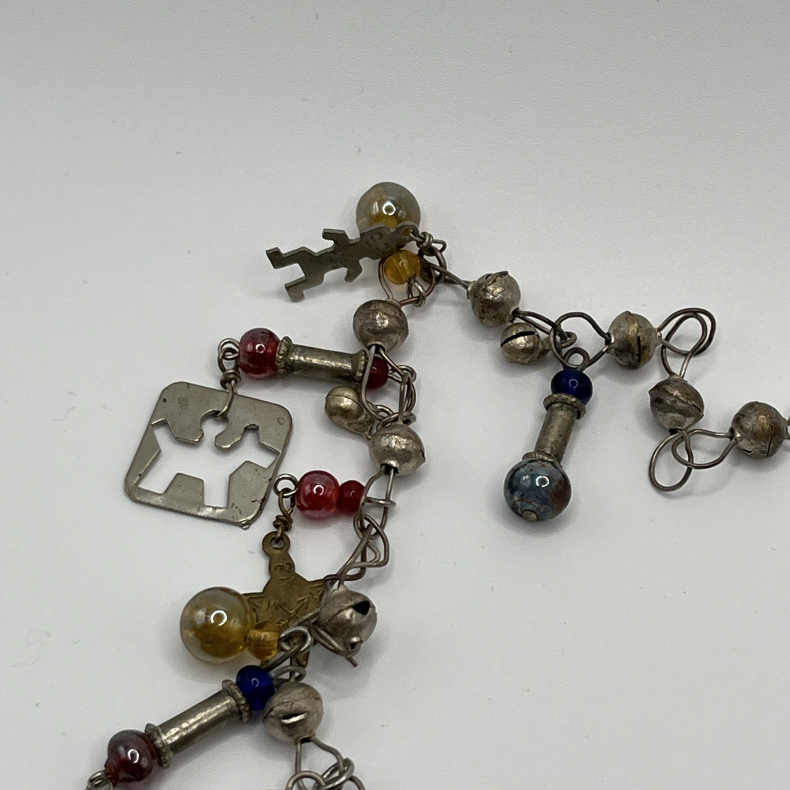 Vintage Guatemalan Chachal Necklace Thunderbird Horse Charms Silver Tone 22″