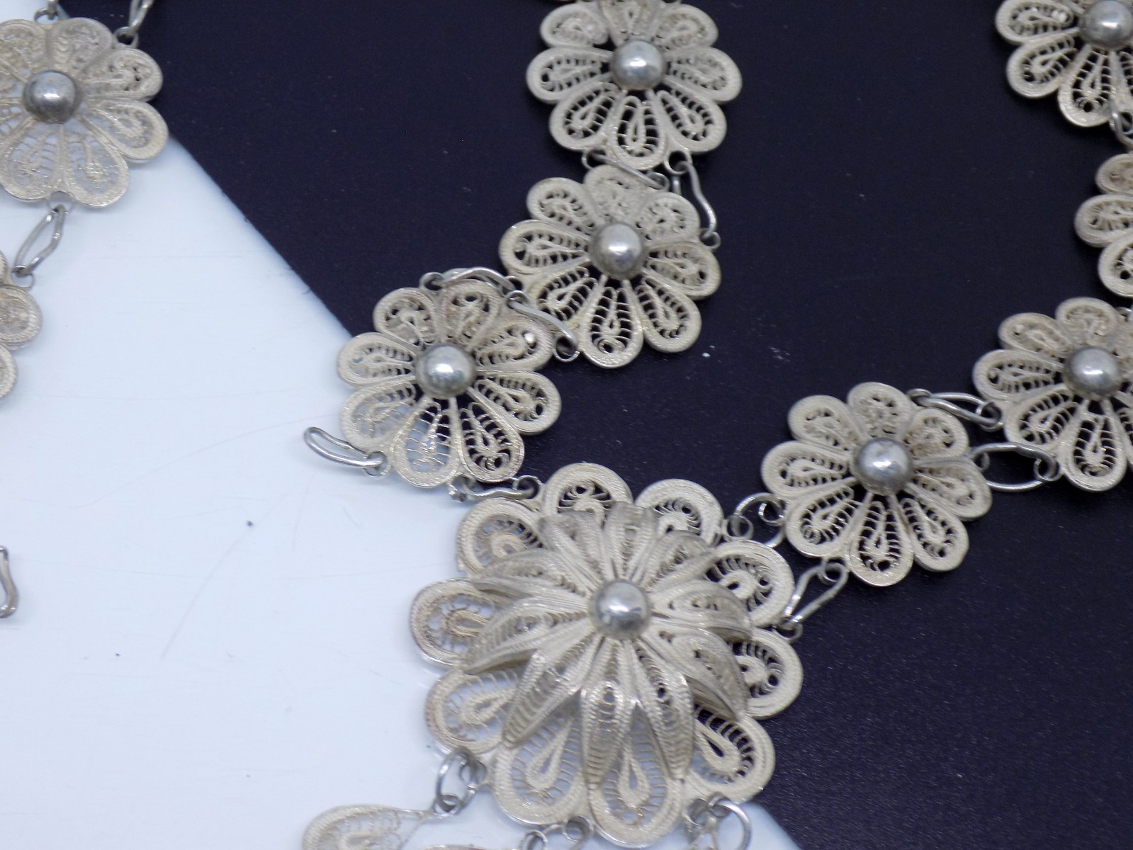 925 Sterling Silver Cannetille Filigree Floral Flower Necklace Tassel Pendant