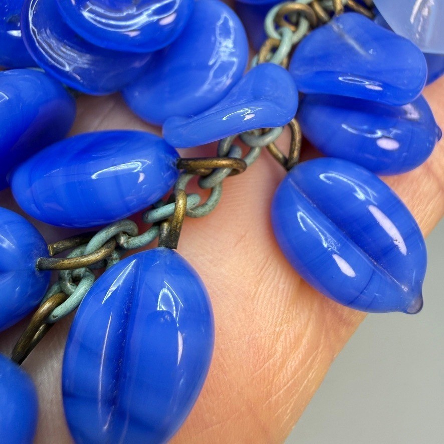Miriam Haskell Book Piece Vintage Blue Glass Bead Floral Tassel Dress Clip READ