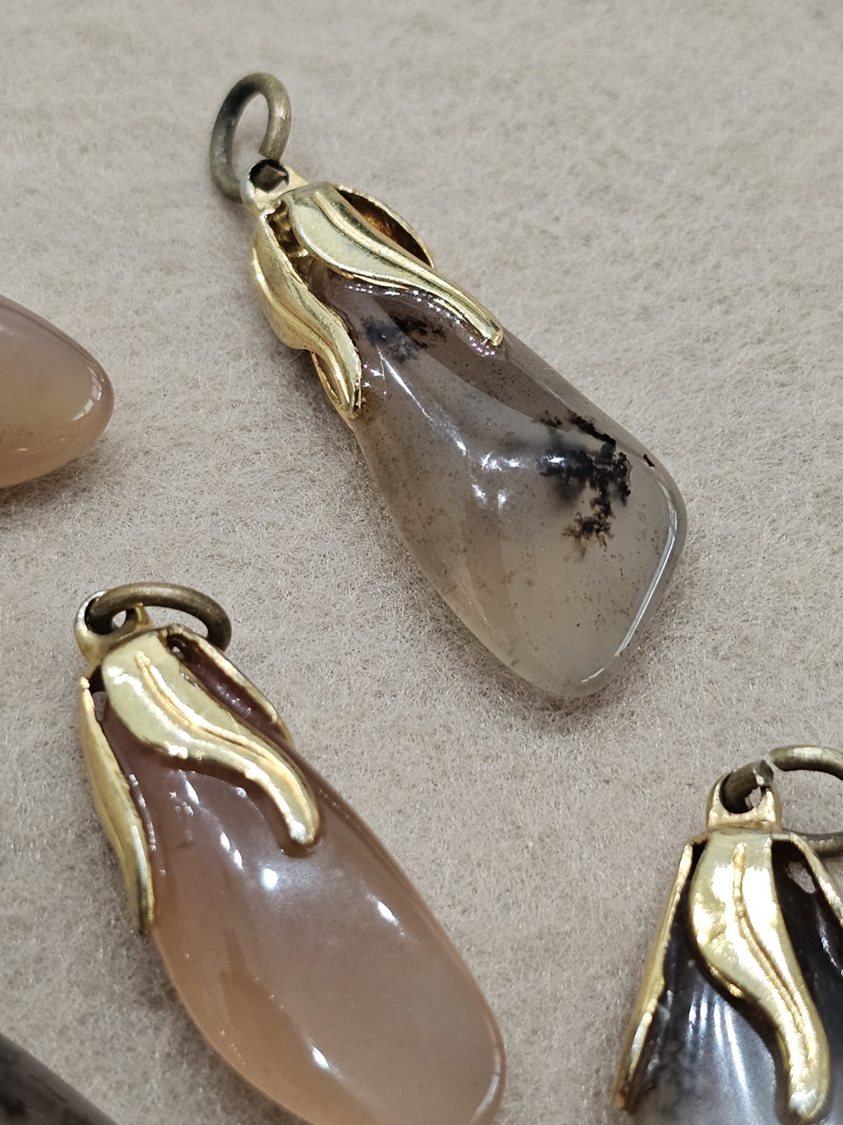Gold Tone Pendant Charm Lot Metal For Bracelet Tumbled Stone Quartz Gem Rock