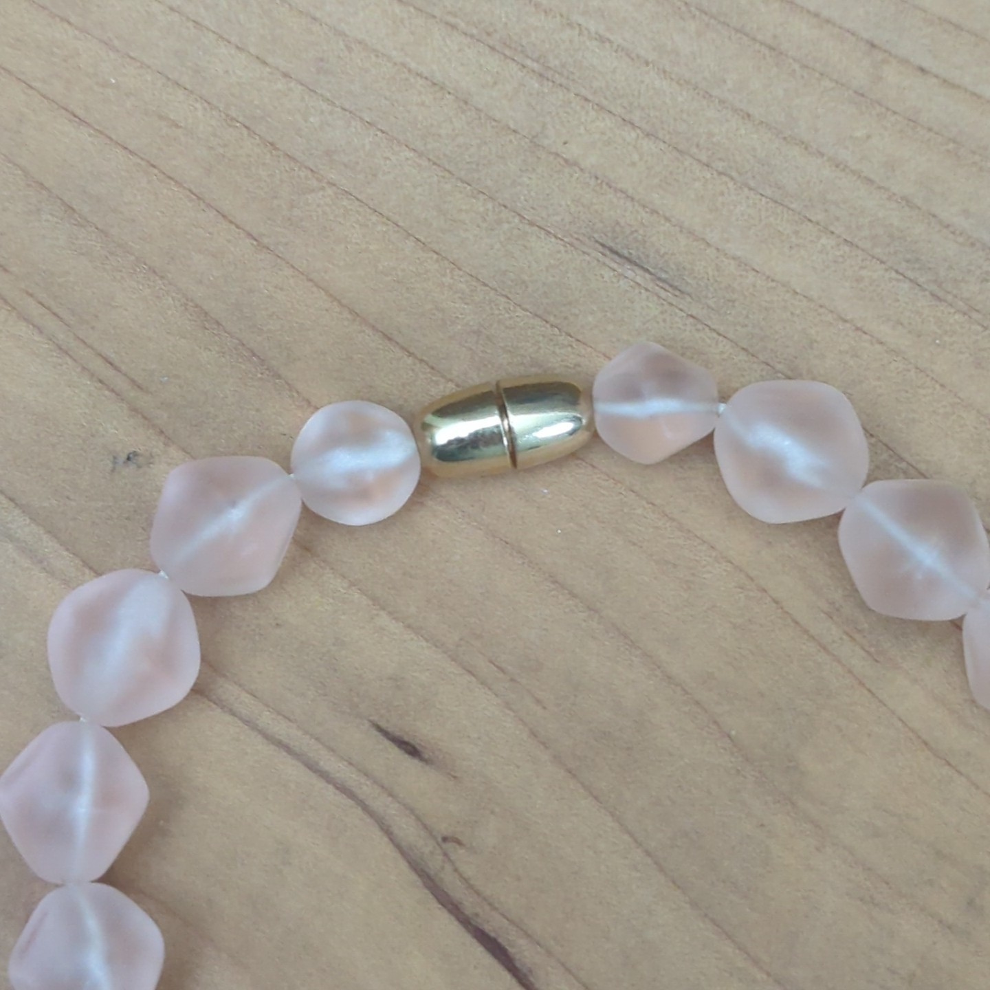 Vintage Frosted Pink Lucite Beaded Necklace Satin Finish Gold Tone Clasp