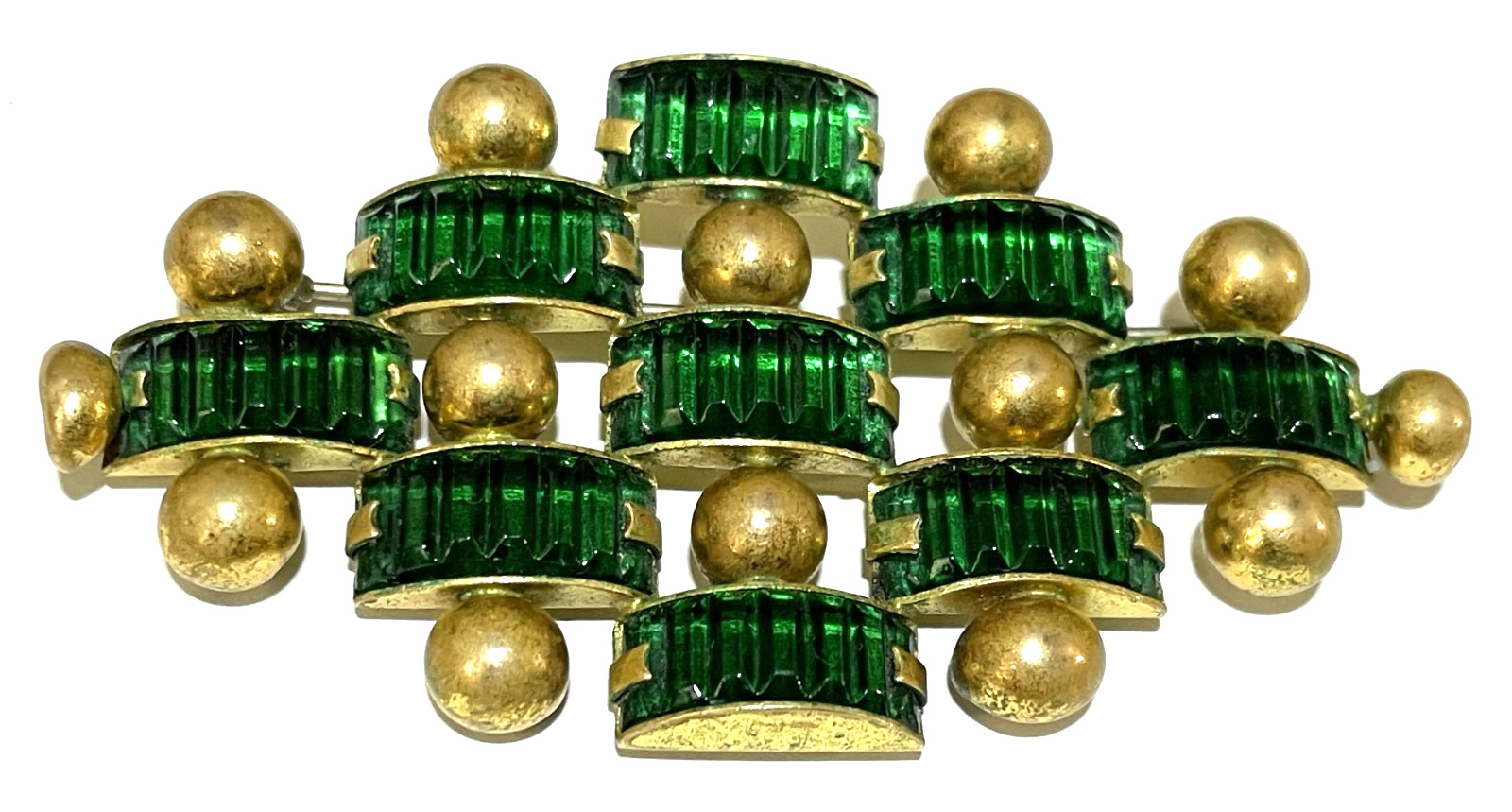 VINTAGE ART DECO EMERALD GREEN GLASS CRYSTAL RHINESTONE BUTTERFLY BROOCH