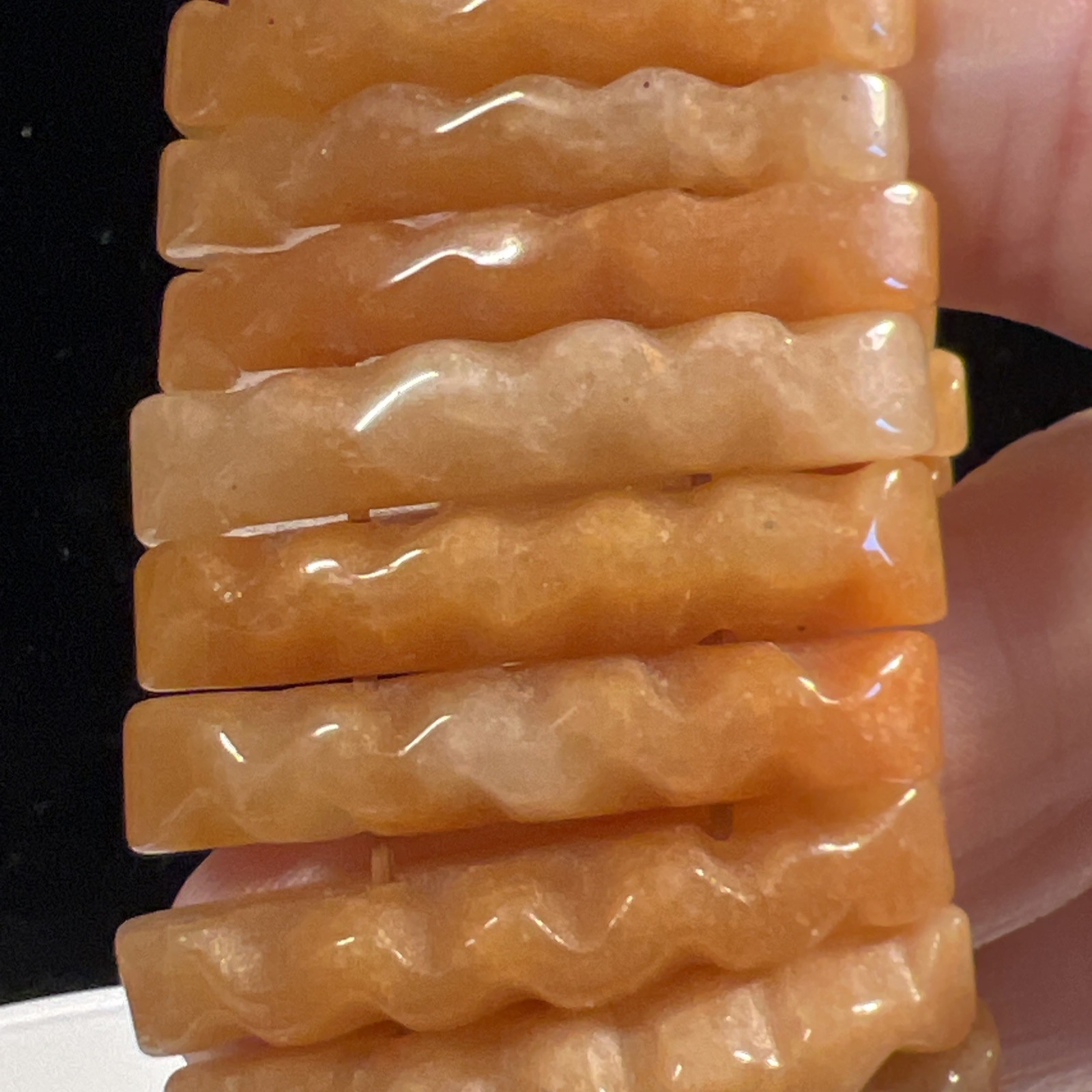 VTG Carnelian AGATE Gemstone Art Deco Chunky Beaded Stretch Bracelet Zig Zag