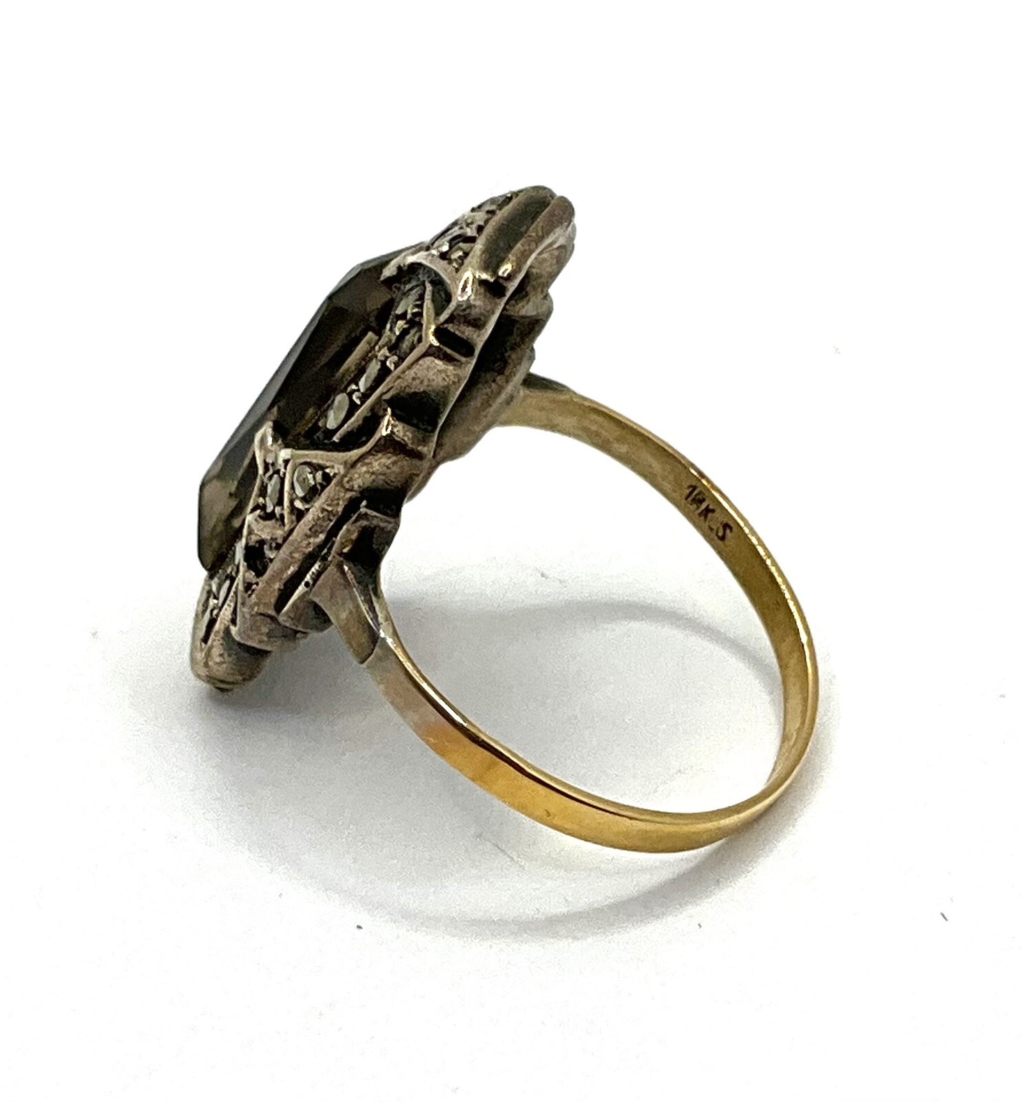 Lovely Gold Silver Amethyst Marcasites Ring Circa 1920