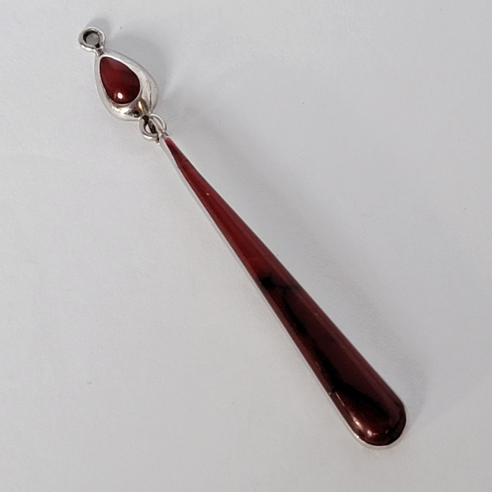Sterling Silver Long Drop Pendant 925 Vintage Repurosed Red Glass Earrings MEX