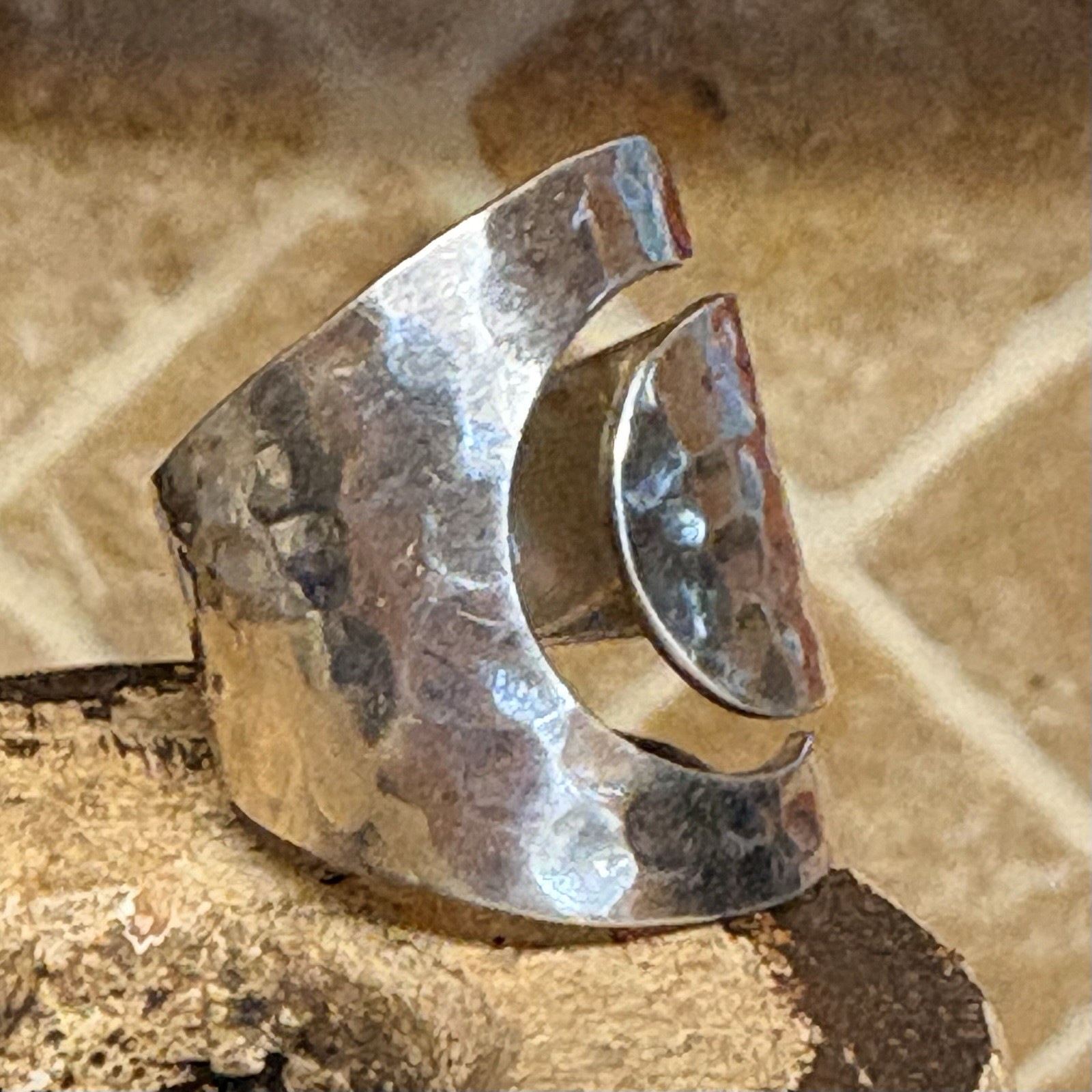 Dominique Dinouart Ring Size 10 Sterling Silver Hammered Modernist Style Vintage