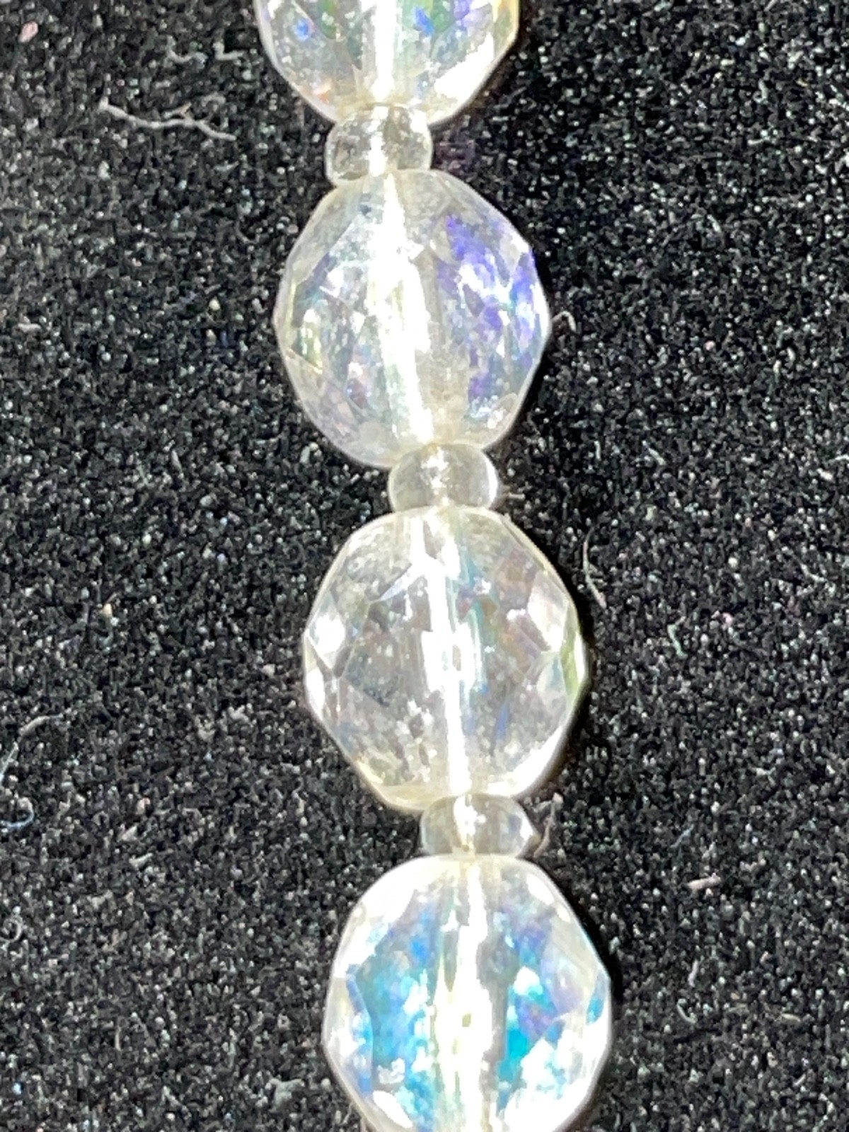 VTG Aurora Borealis Crystal Bead Necklace Clear AB Glass Faceted 30″