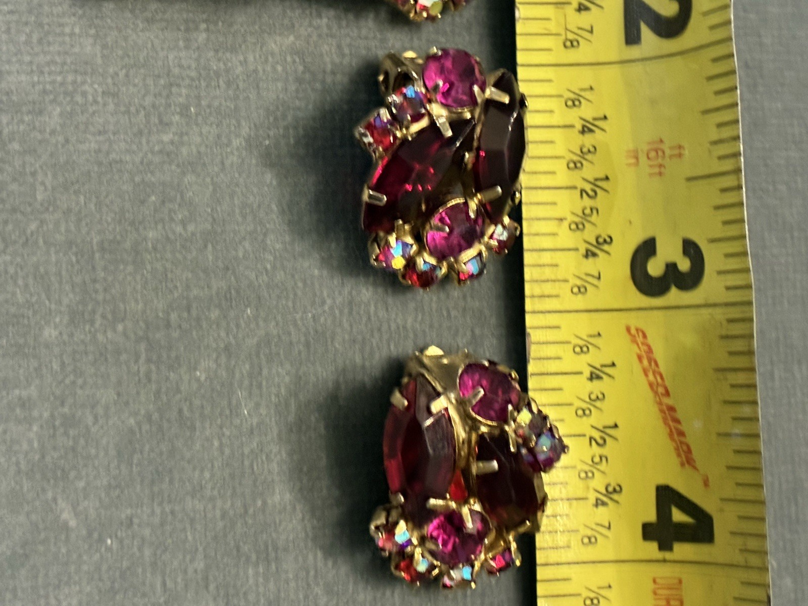VTG JULIANA DeLIZZA ELSTER RED FUCHSIA RHINESTONE BROOCH EARRINGS SET PARURE