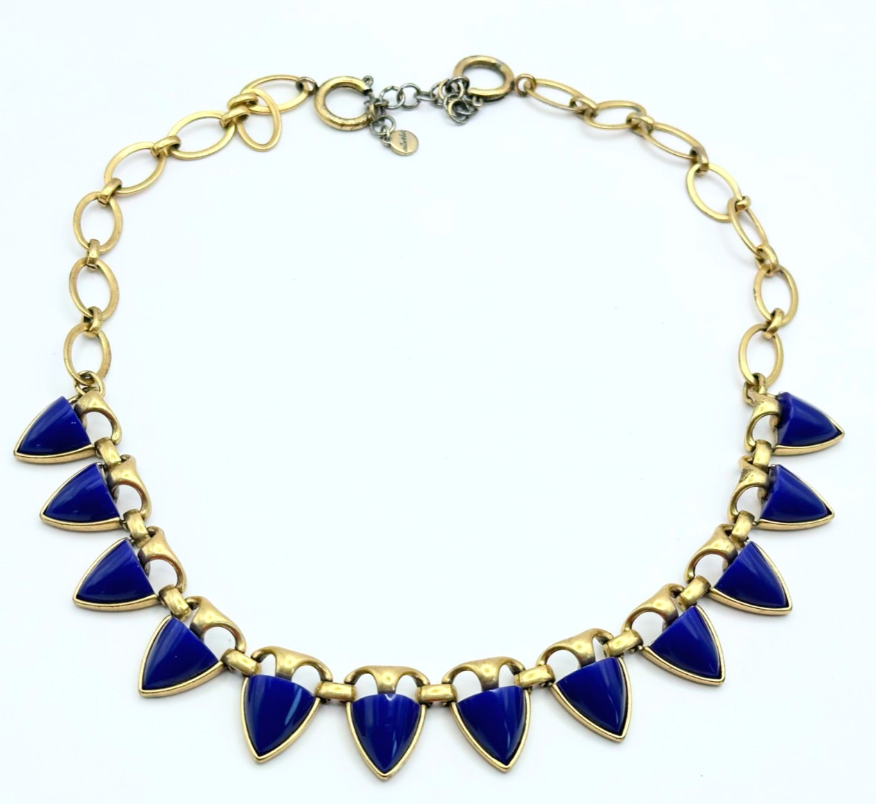 Signed Stella & Dot Gold Tone & Royal Blue Acrylic Stones Necklace Vintage