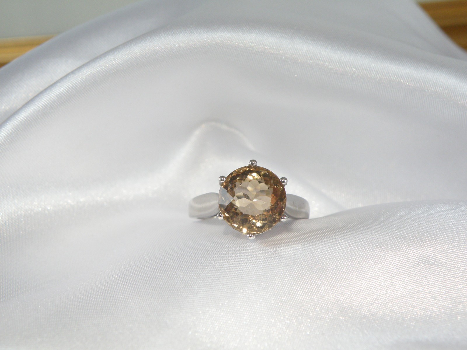 Vintage Sterling Silver 925 Natural Golden Beryl Solitaire Cocktail Ring Size 11