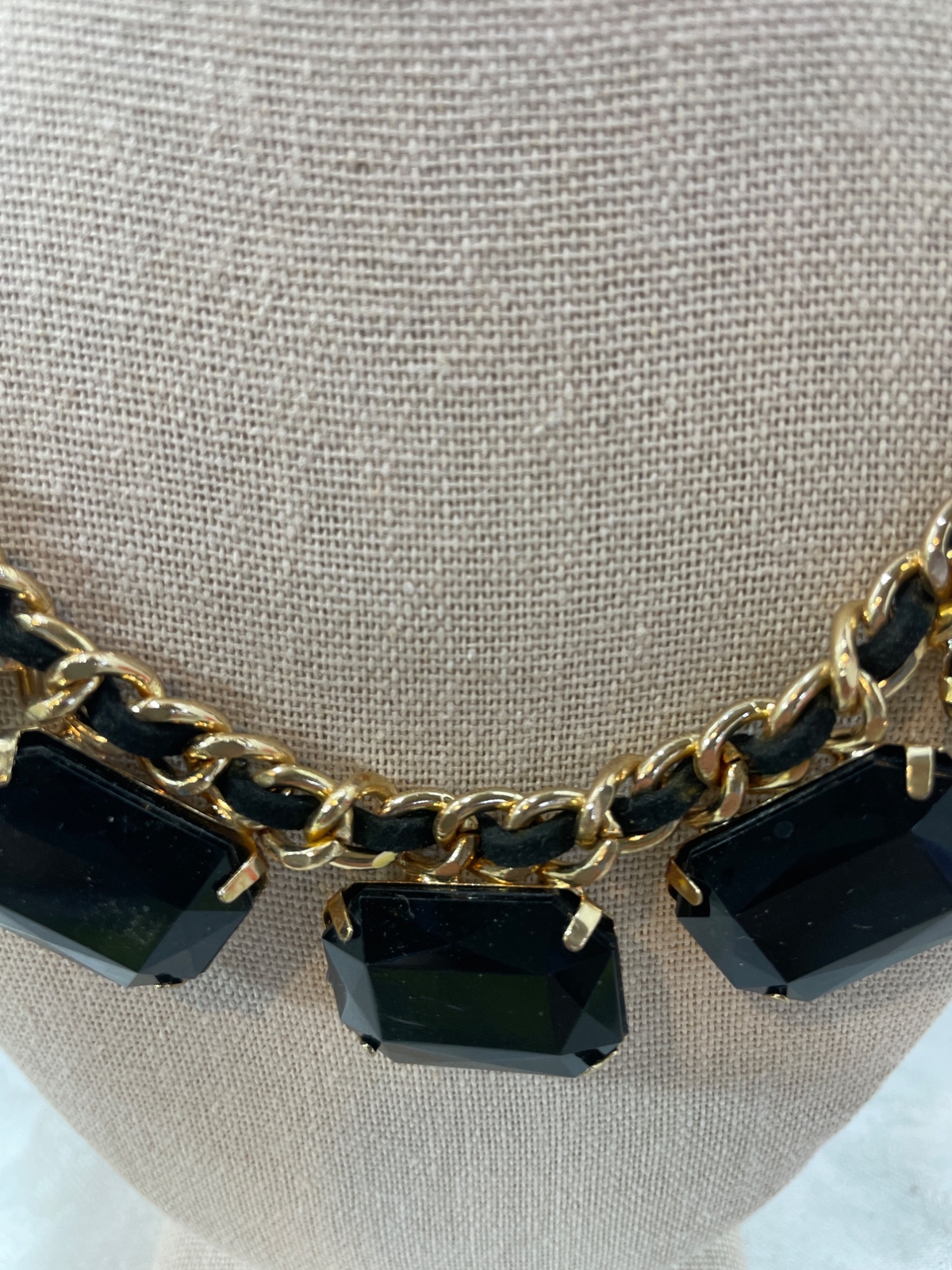 Vintage Costume Chunky Black Glass Lobster Claw Clasp Necklace
