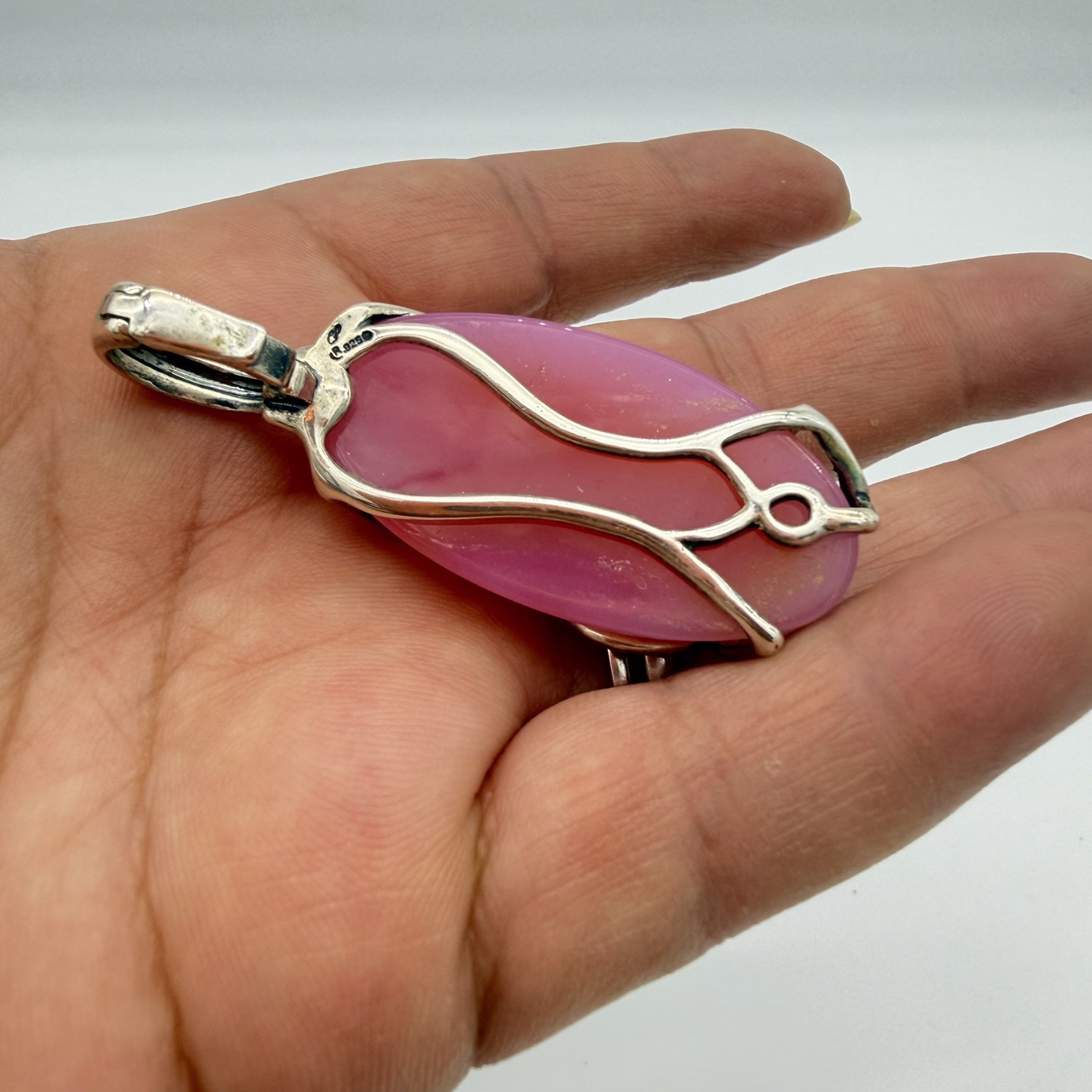 Carolyn Pollack Sterling Silver Pink Chalcedony Enhancer Pendant Modernist QVC
