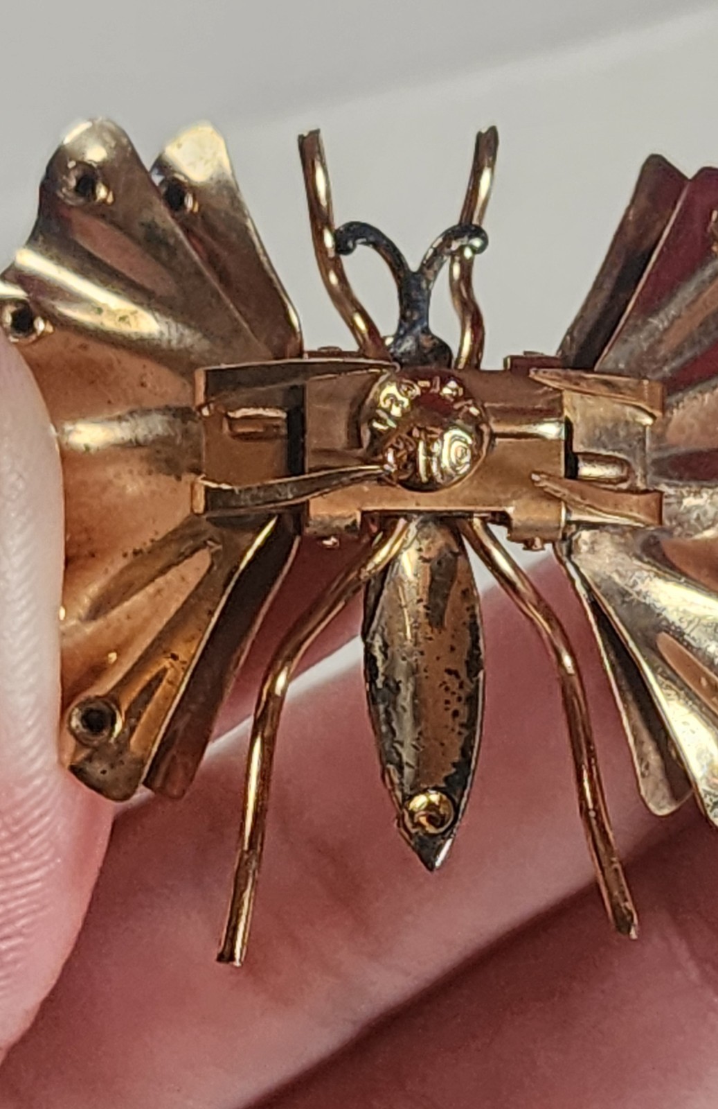 Rare Antique Charles Reis 12k Gold Filled Butterfly With Rhinestones Pin Brooch