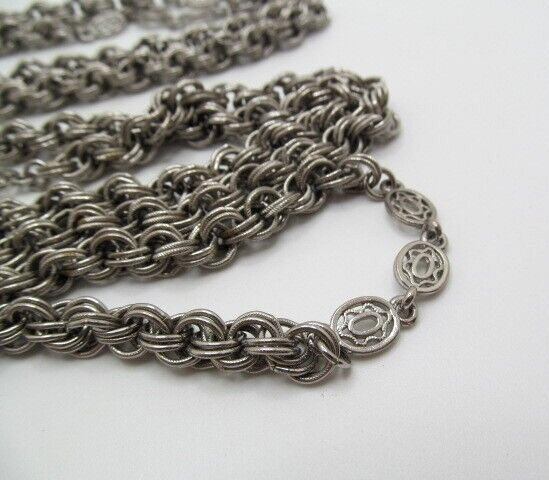 Vintage Heavy Opera Length Round Lined Double Interlocking Crest Necklace 65 In