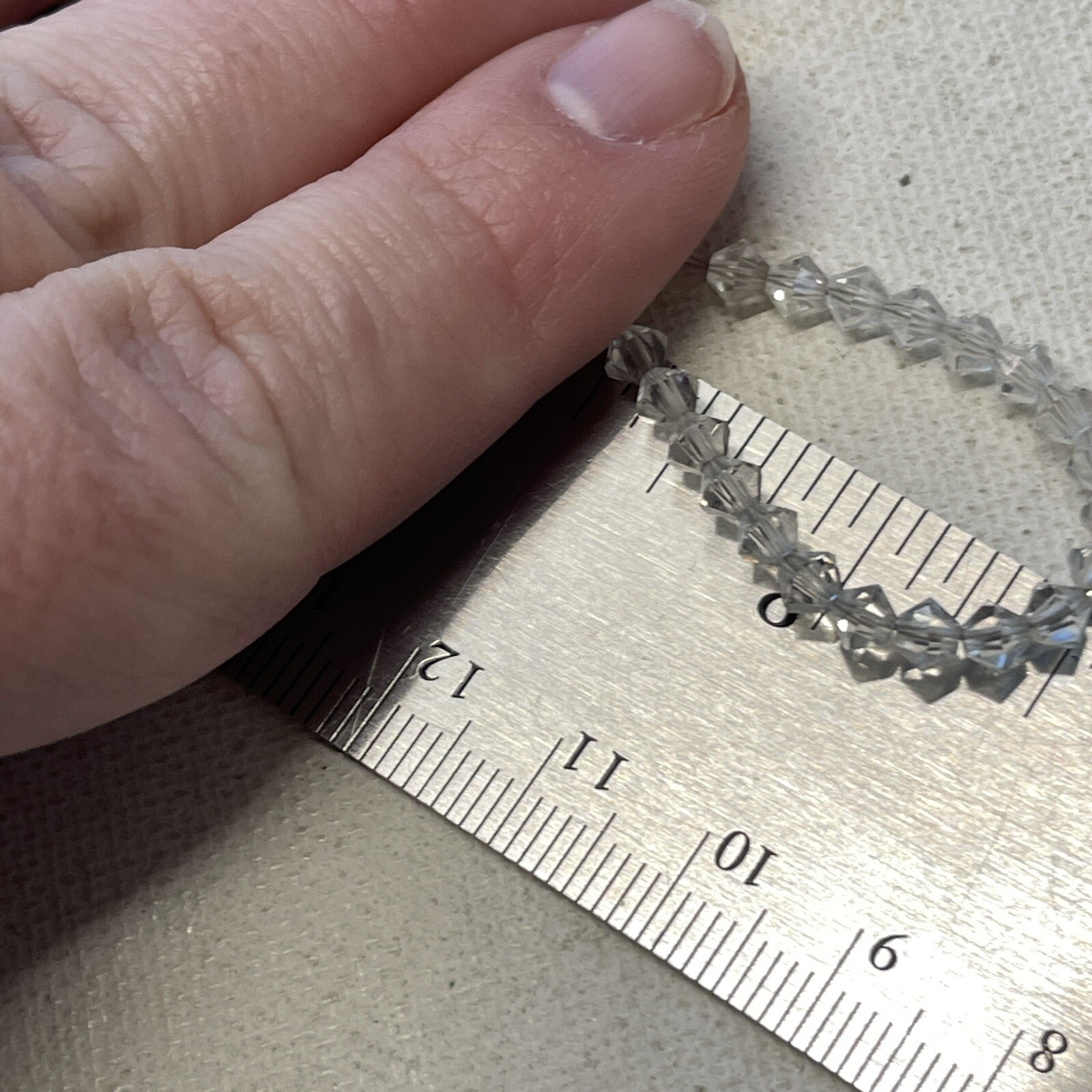 Vintage Small Bicone Clear Faceted Bead Collar Necklace 4mm 17″ Dainty Sparkly