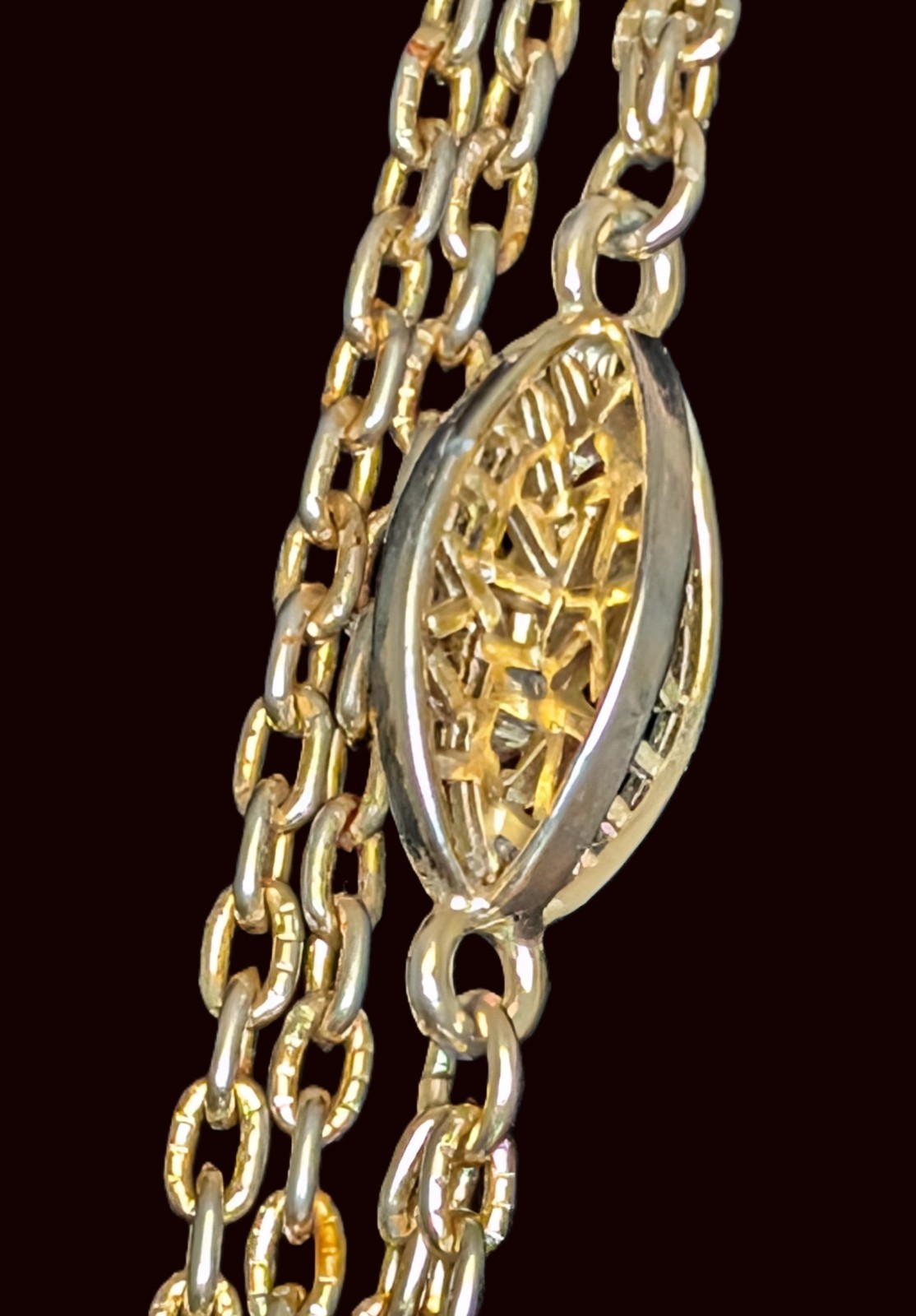 Vintage Monet Gold Tone 54″ Chain with Fancy Filigree Links