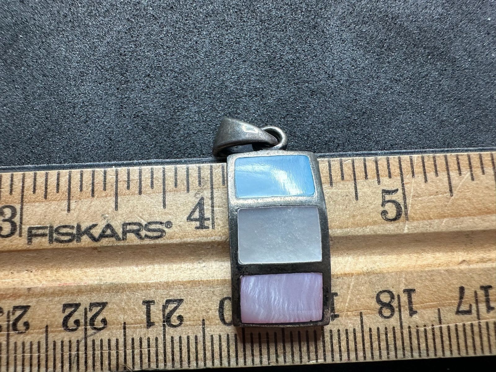 5.18g Vintage Sterling Silver 925 Pendant Blue White Pink Inlay Rectangular M